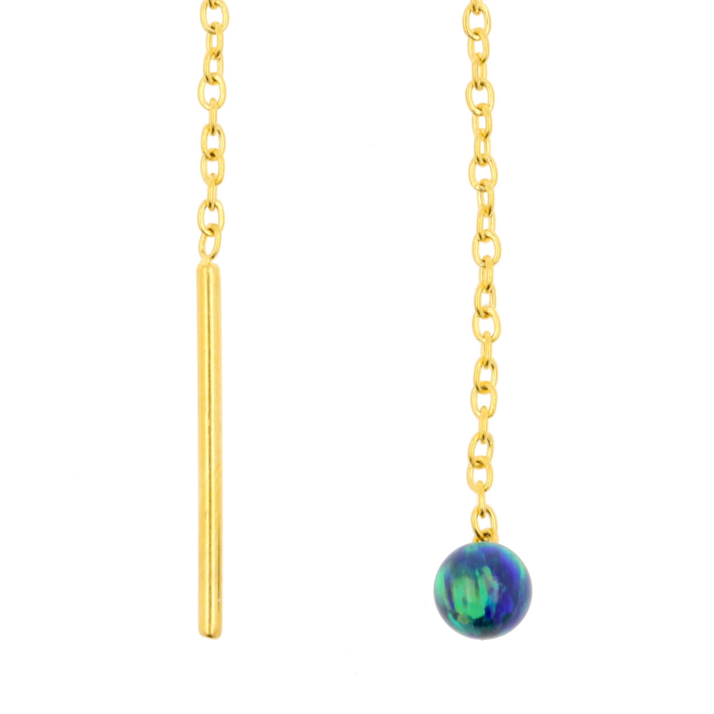 Surgical Steel Ear Threader Opal Ball Black Opal