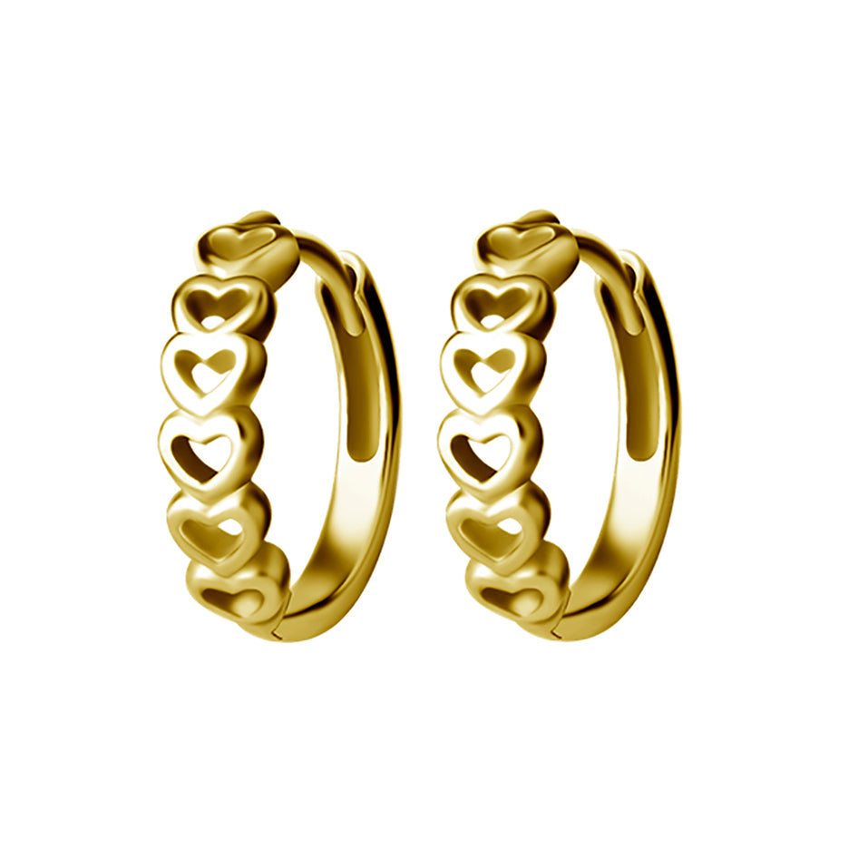 Surgical Steel Click Hoop Earrings - Hearts Gold