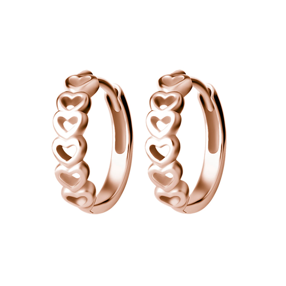 Surgical Steel Click Hoop Earrings - Hearts Rose Gold