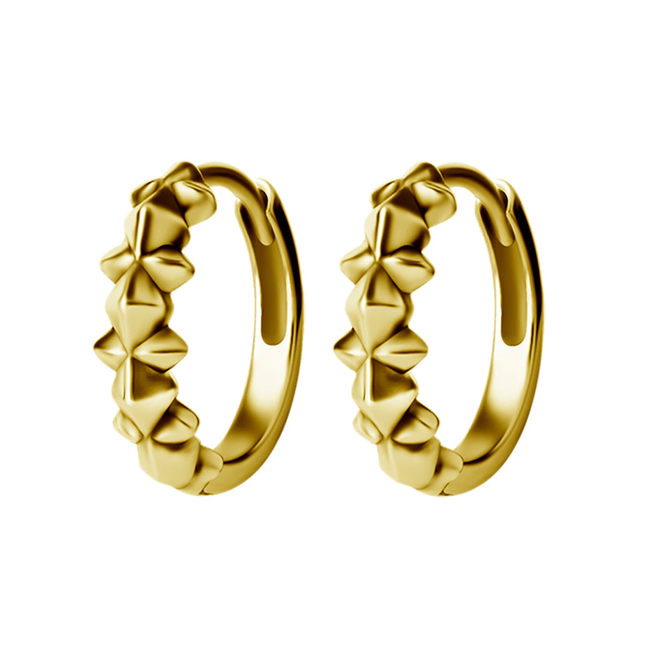 Surgical Steel Click Hoop Earrings - Spikes Gold