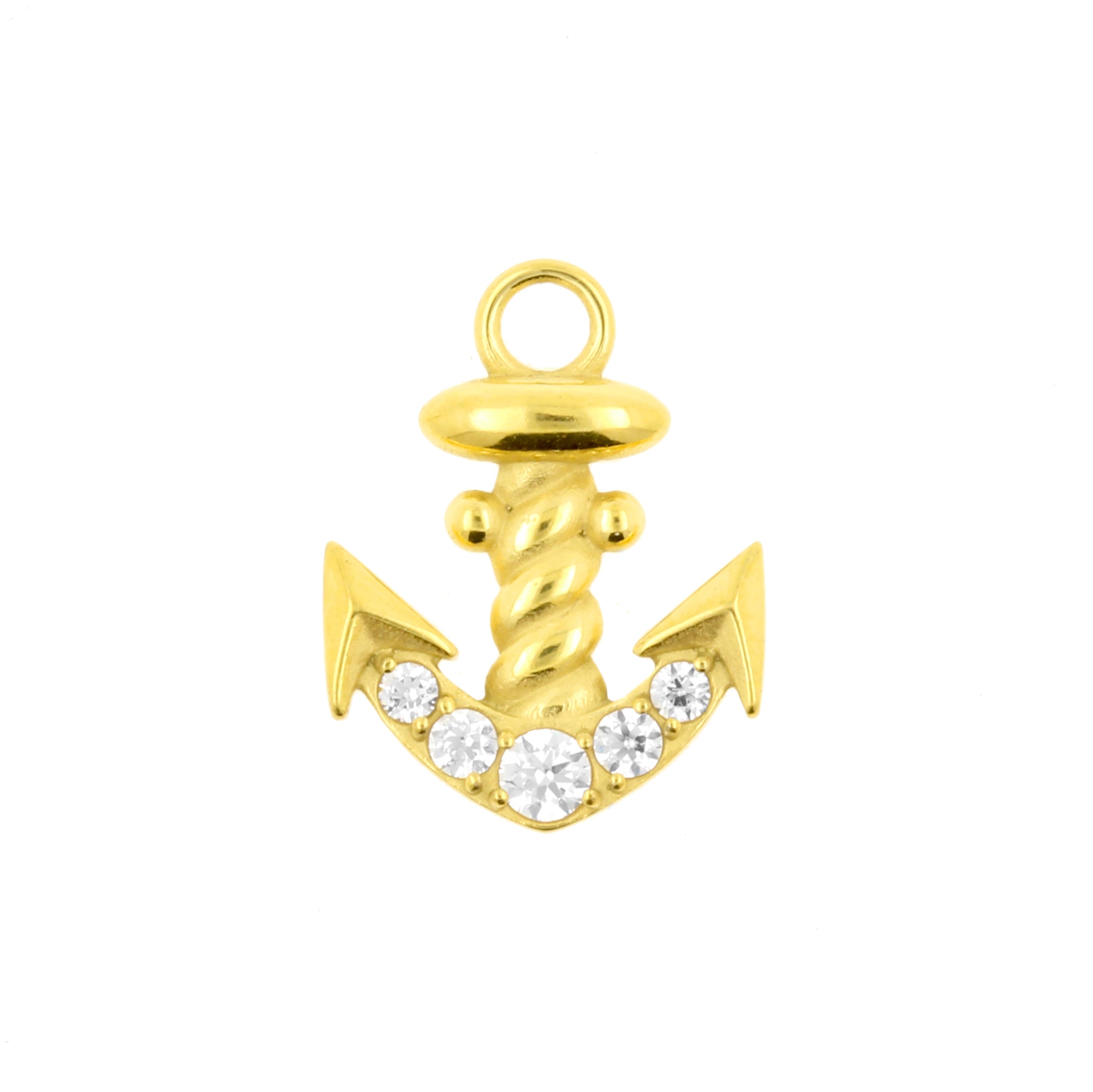 Nikkelvrij Stalen Click Ring Bedel - Zirkonia Anchor Goud