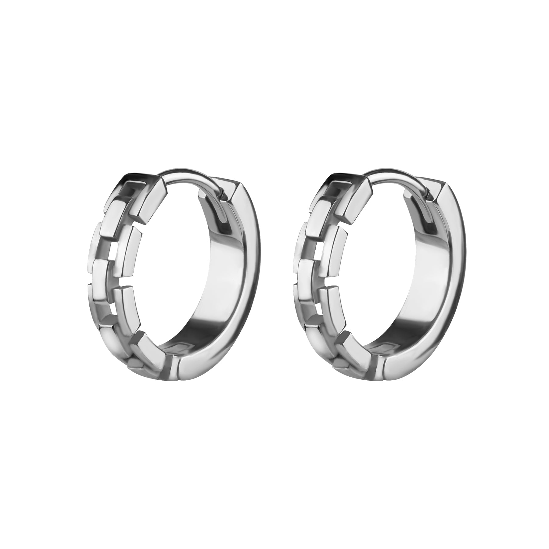 Nickel-Free Stainless Steel Click Hoop Earrings - Chain Silver