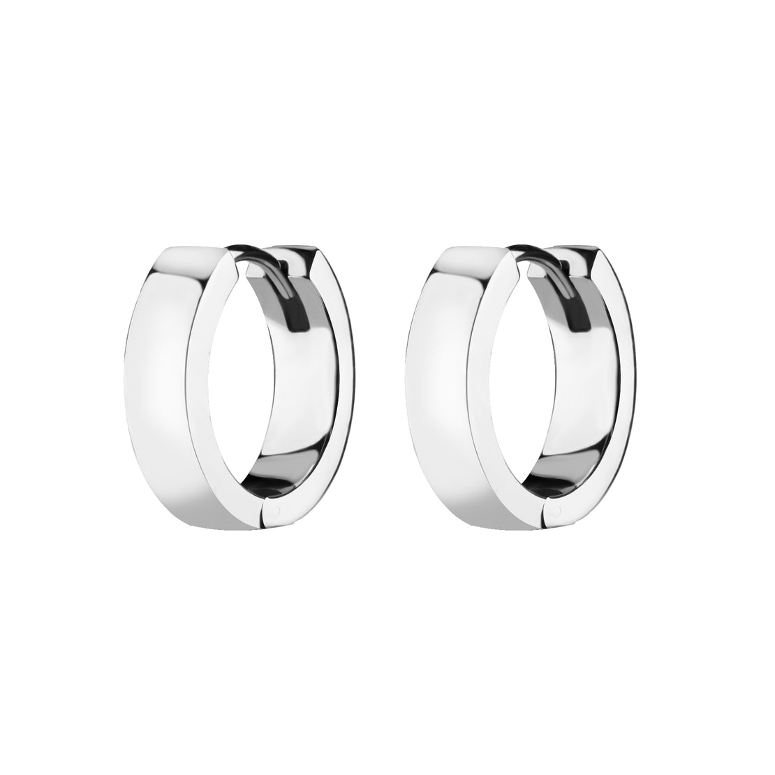 Nickel-Free Stainless Steel Click Hoop Earrings - Flat- 4 mm width Silver