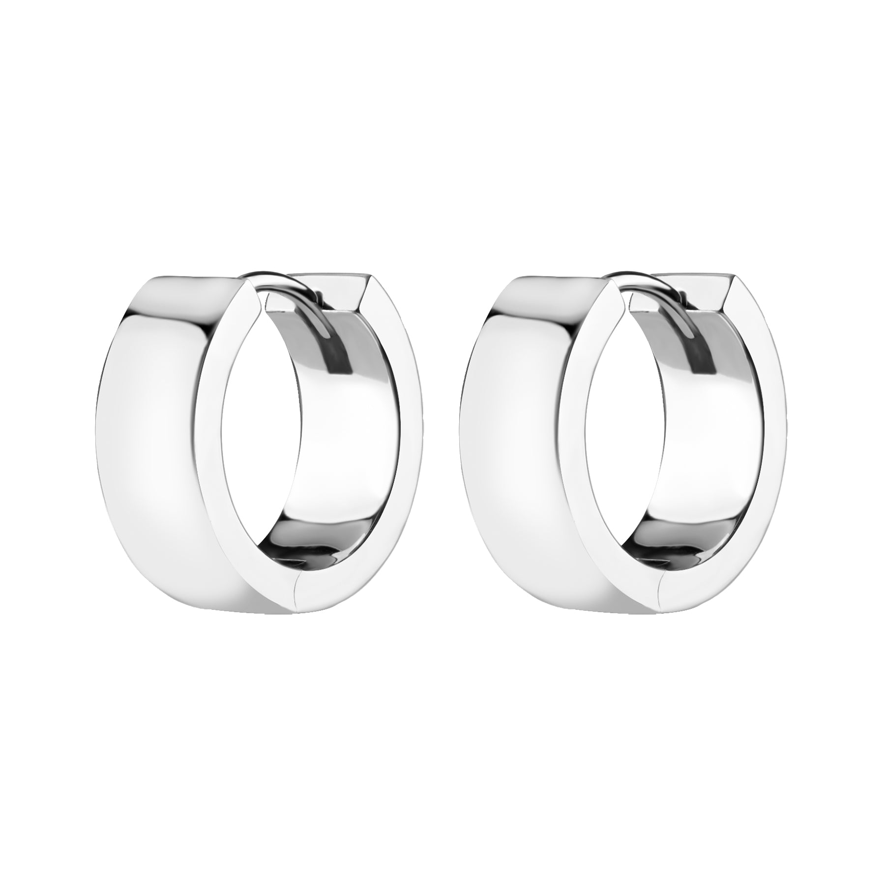 Nickel-Free Stainless Steel Click Hoop Earrings - Flat - 5,5 mm width Silver