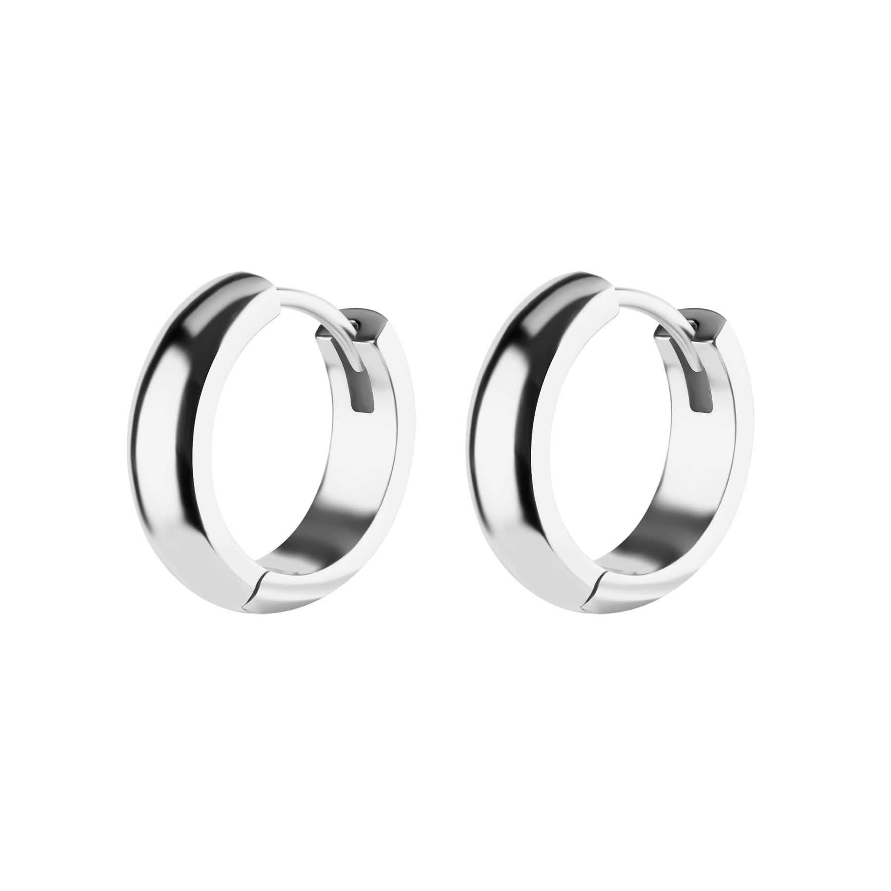 Nickel-Free Stainless Steel Click Hoop Earrings - Domed- 4 mm width Silver