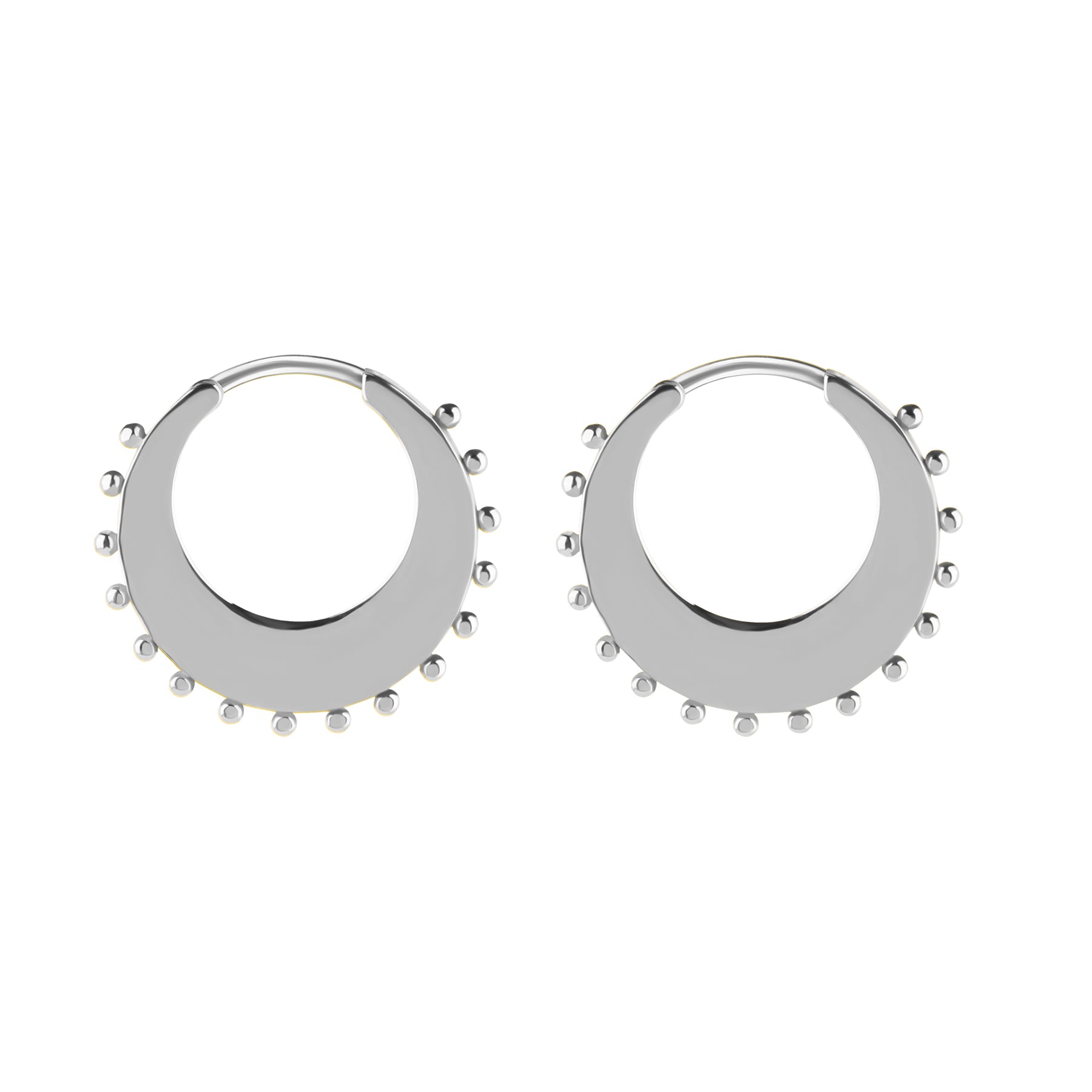 Nickel-Free Stainless Steel Click Hoop Earrings - Dotted Moon Silver