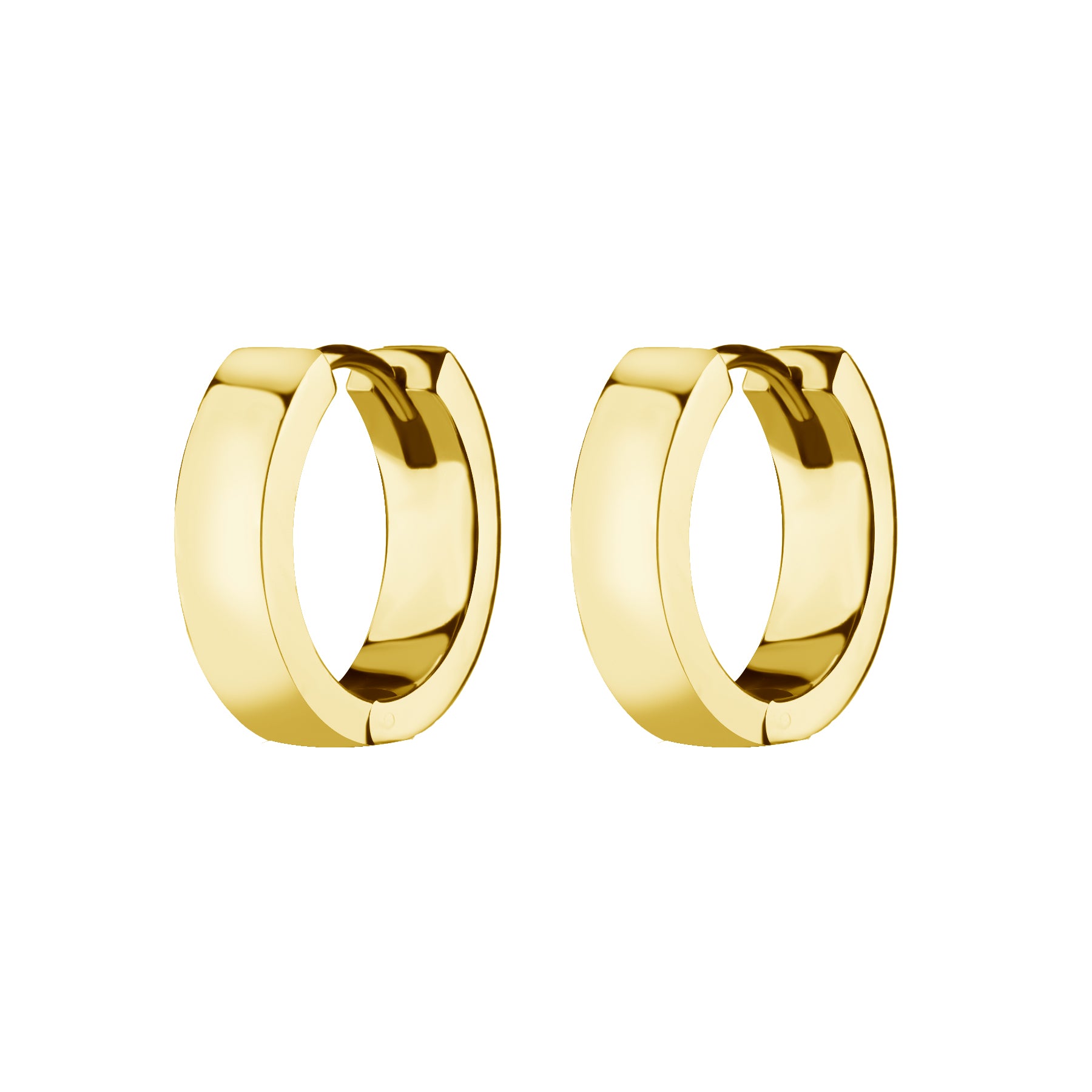 Nickel-Free Stainless Steel Click Hoop Earrings - Flat- 4 mm width Gold