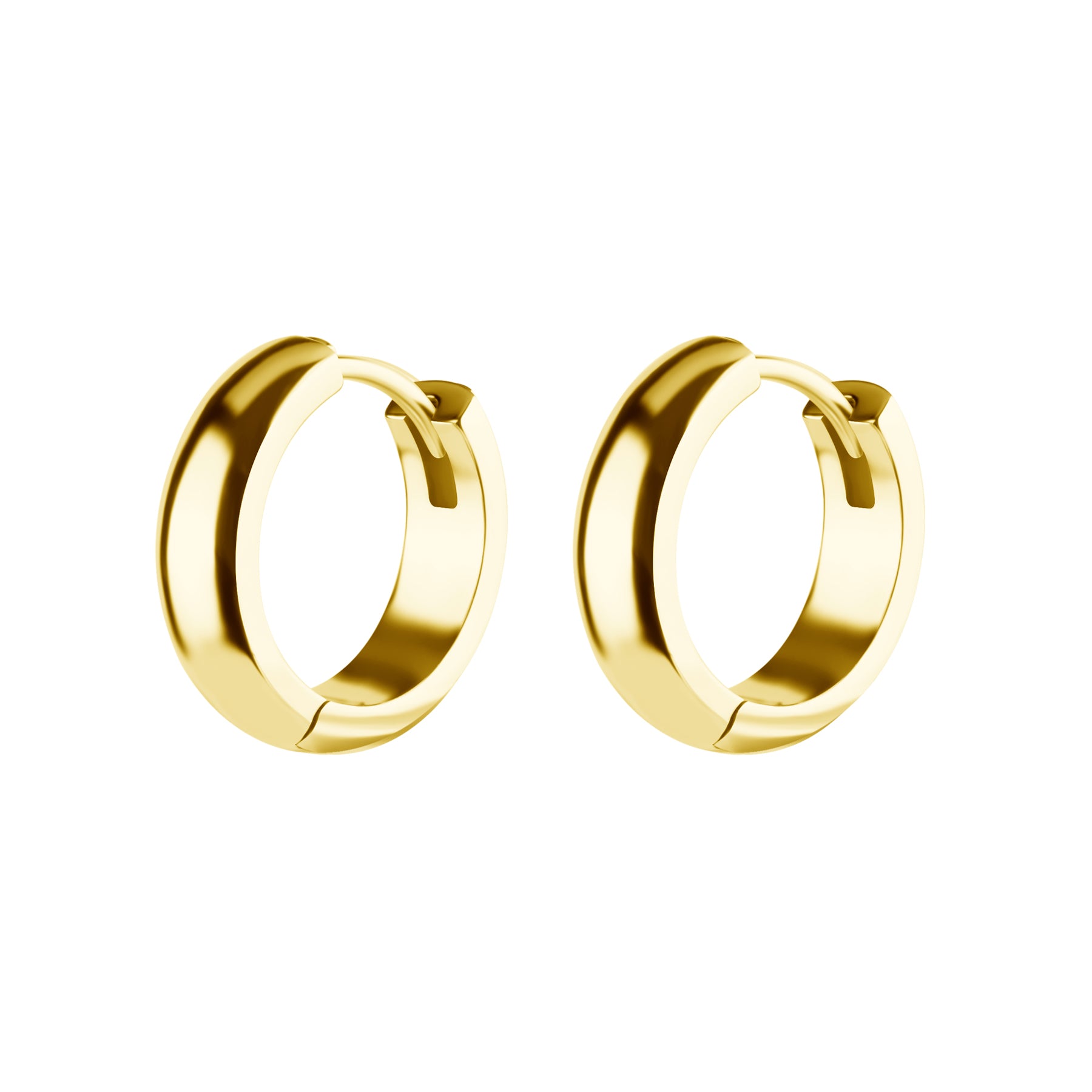 Nickel-Free Stainless Steel Click Hoop Earrings - Domed- 4 mm width Gold