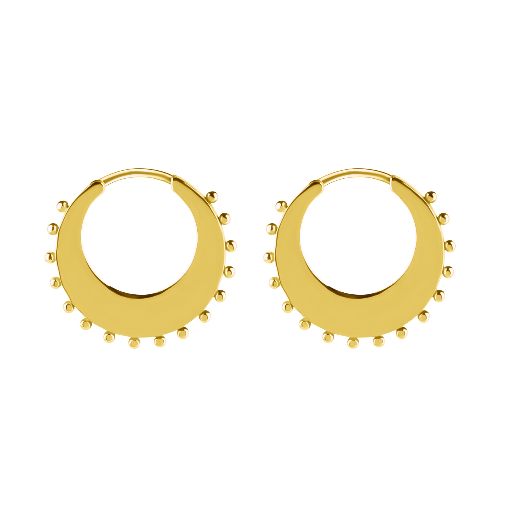 Nickel-Free Stainless Steel Click Hoop Earrings - Dotted Moon Gold