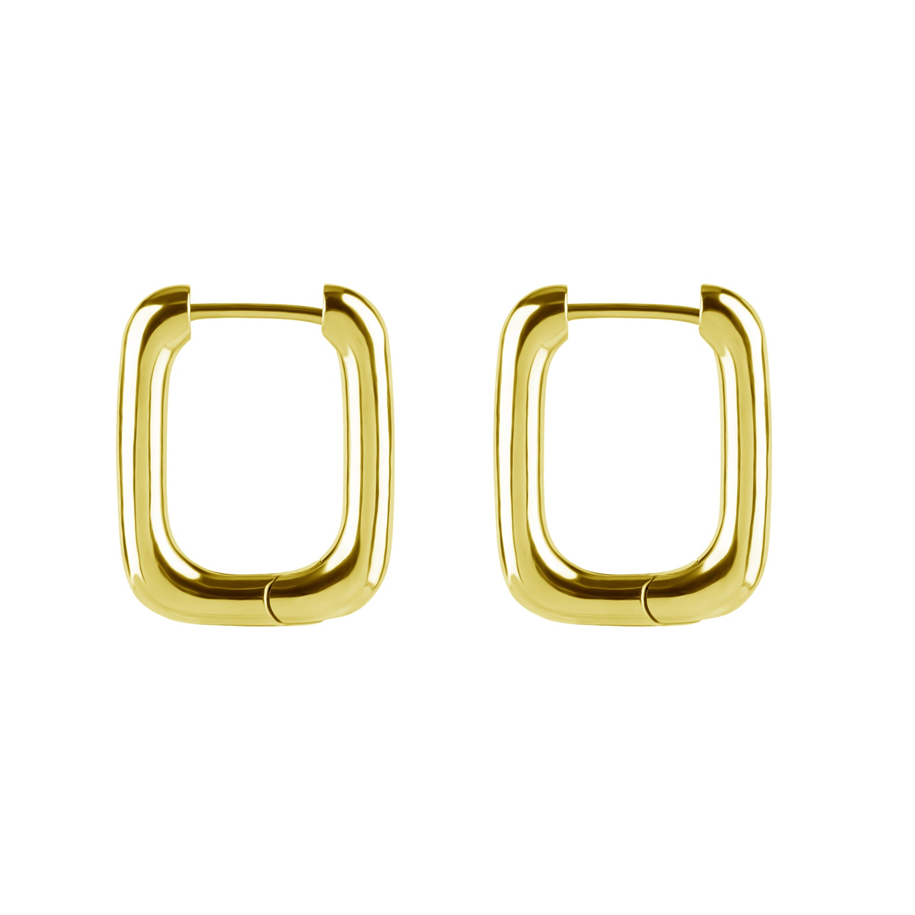 Nickel-Free Stainless Steel Click Hoop Earrings - Squared Dangle Gold