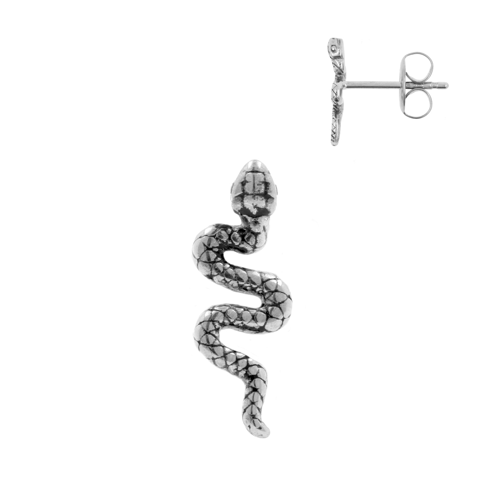 Surgical Steel Ear Studs - Snake Silver