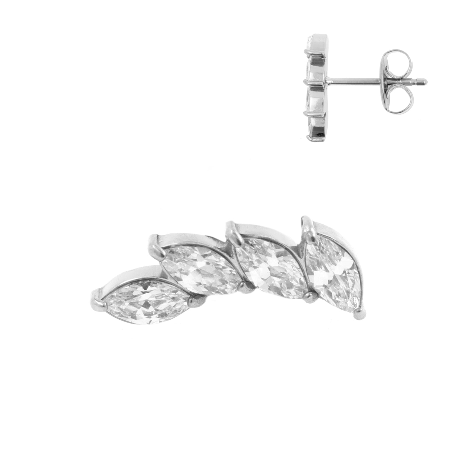 Surgical Steel Ear Studs - Zirconia Wing Silver