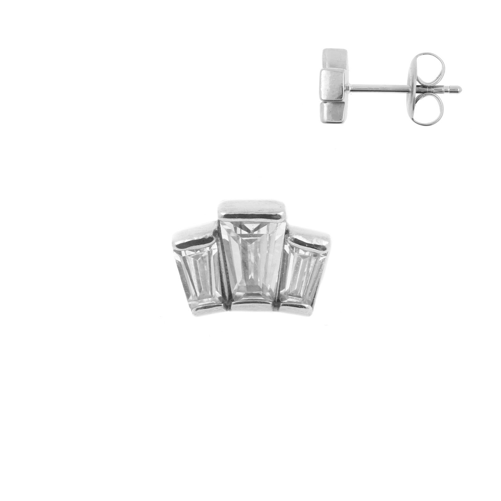 Surgical Steel Ear Studs - Zirconia Trapezoid Silver