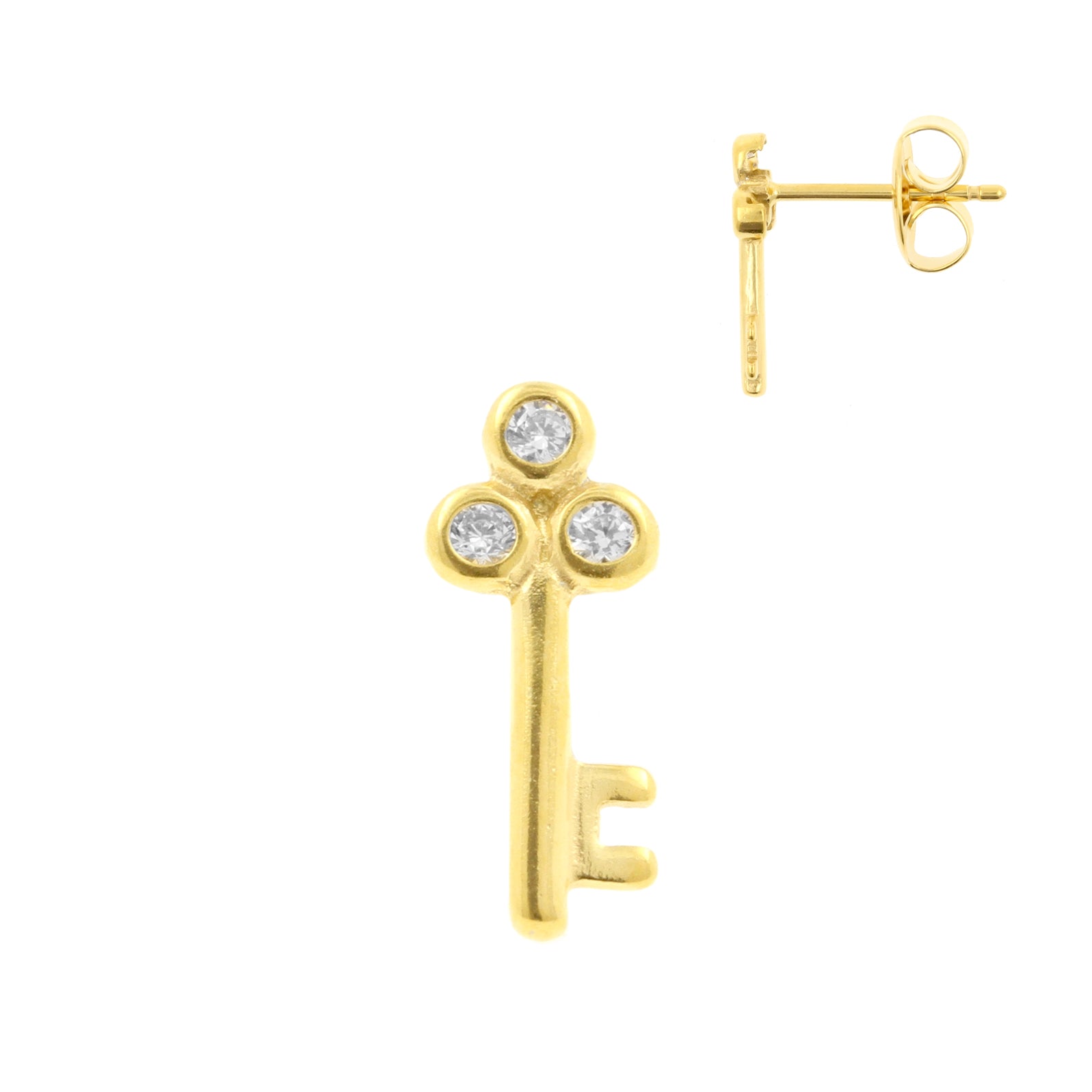 Surgical Steel Ear Studs - Zirconia Key Gold