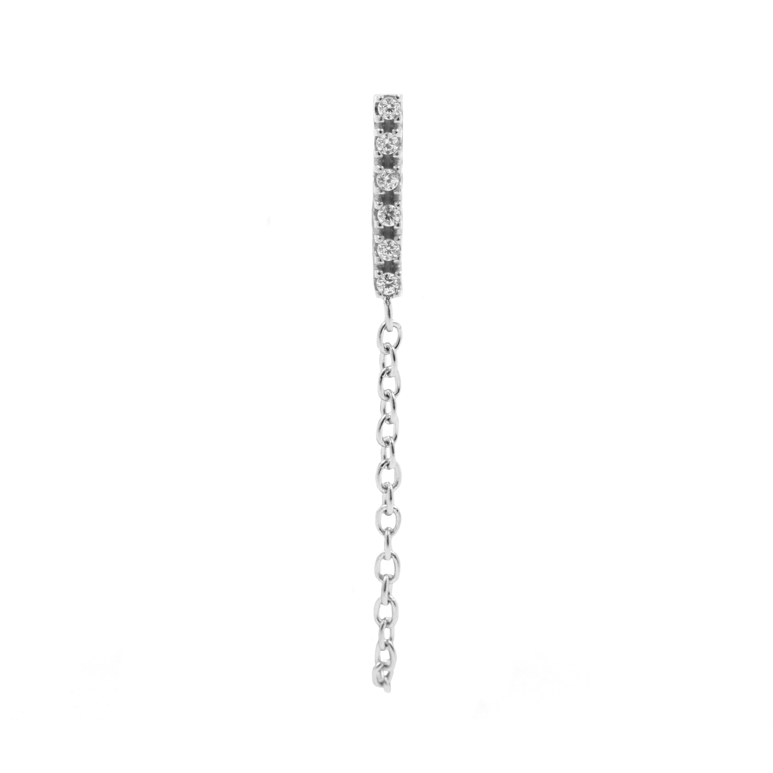 Surgical Steel Ear Studs Zirconia Bar With Chain Jacket Silver