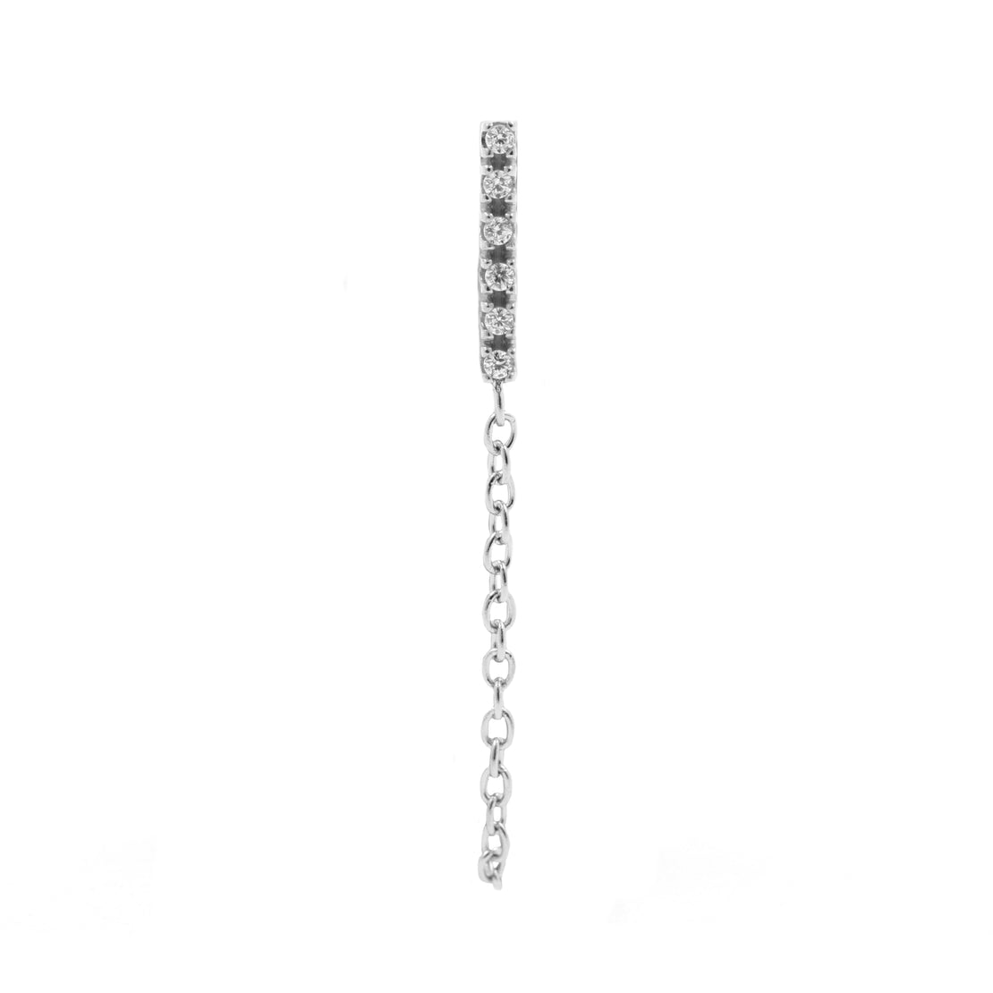 Surgical Steel Ear Studs Zirconia Bar With Chain Jacket Silver