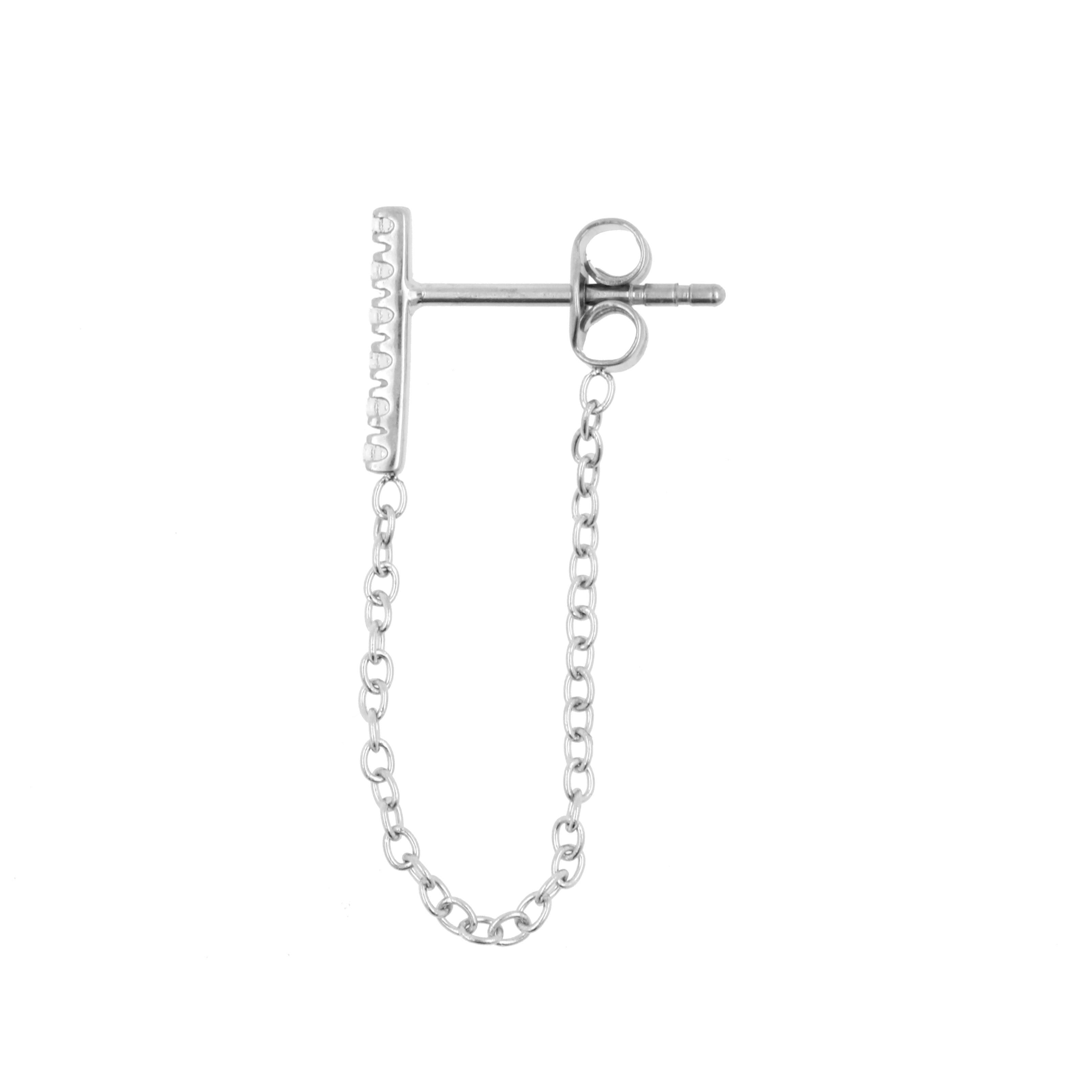 Surgical Steel Ear Studs Zirconia Bar With Chain Jacket Silver