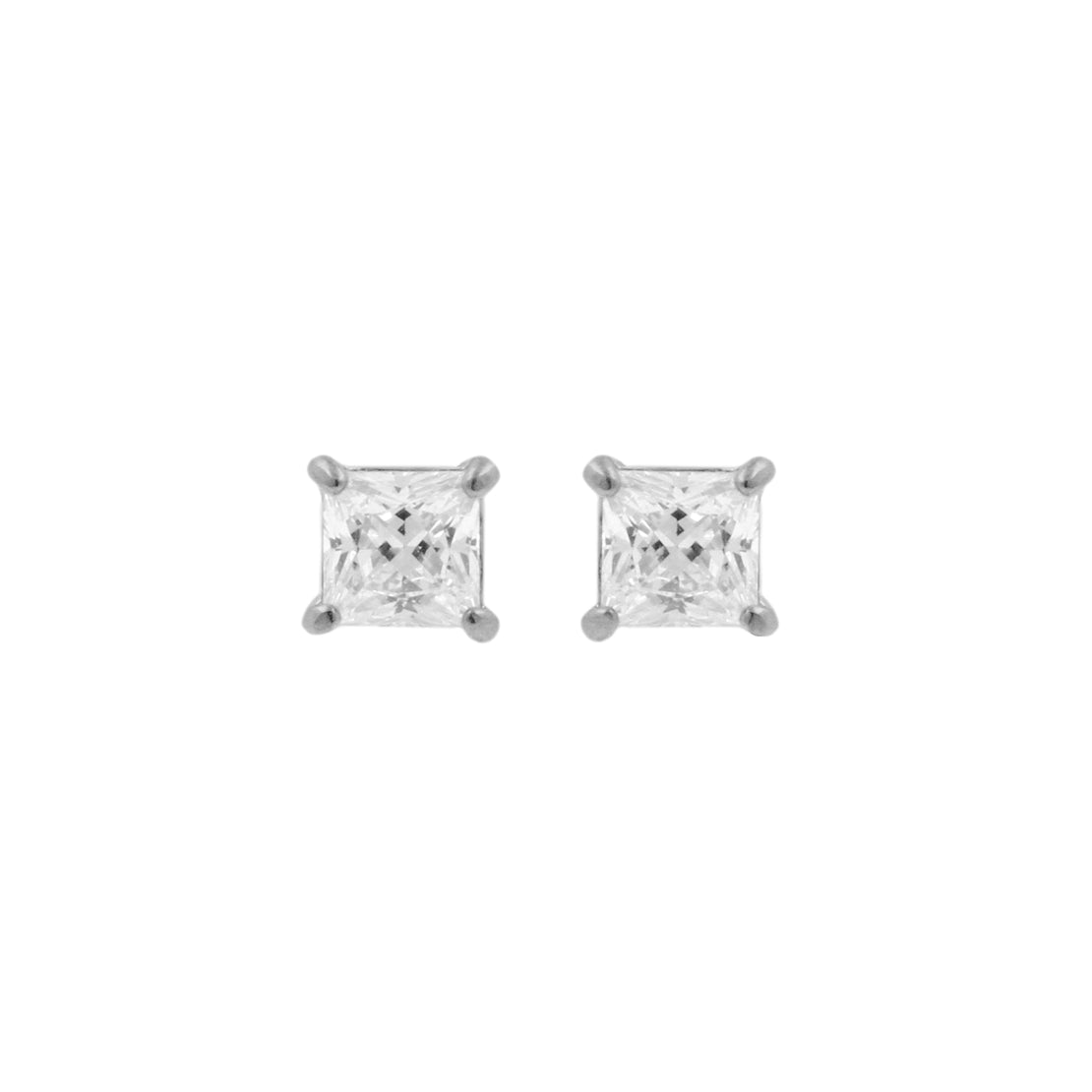 Surgical Steel Ear Studs - Princess Zirconia Silver