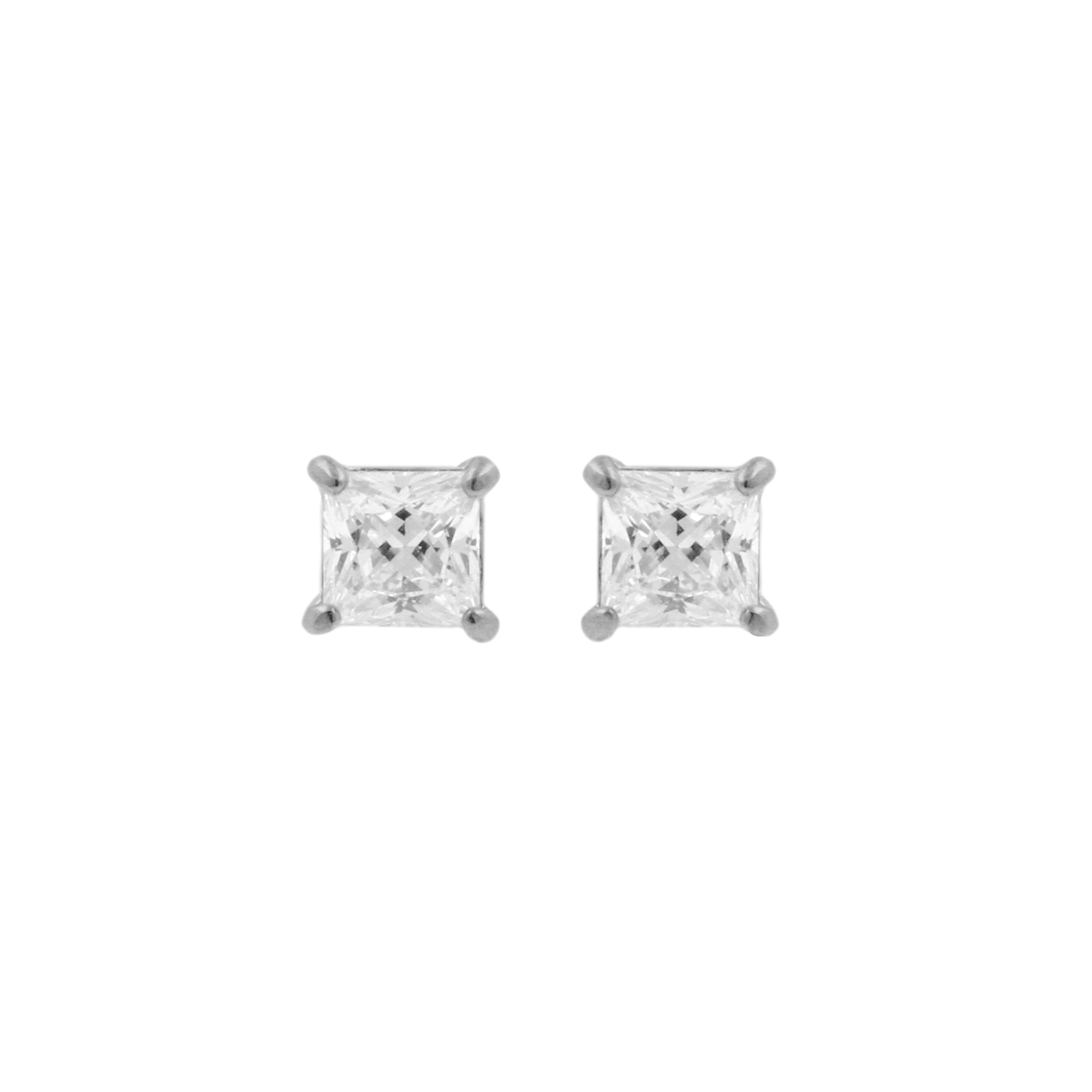 Chirurgisch Staal Oorbel Studs - Princess Zirkonia Zilver