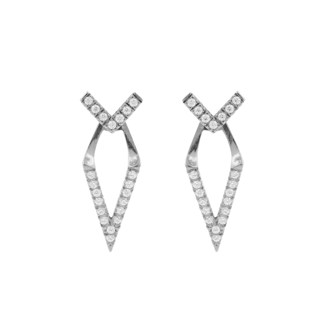 Surgical Steel Zirconia Ear Studs V-shaped with Jacker Silver