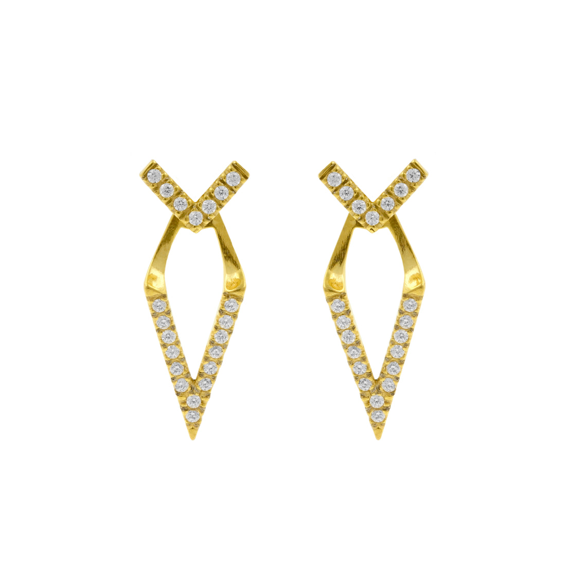 Surgical Steel Zirconia Ear Studs V-shaped with Jacker Gold