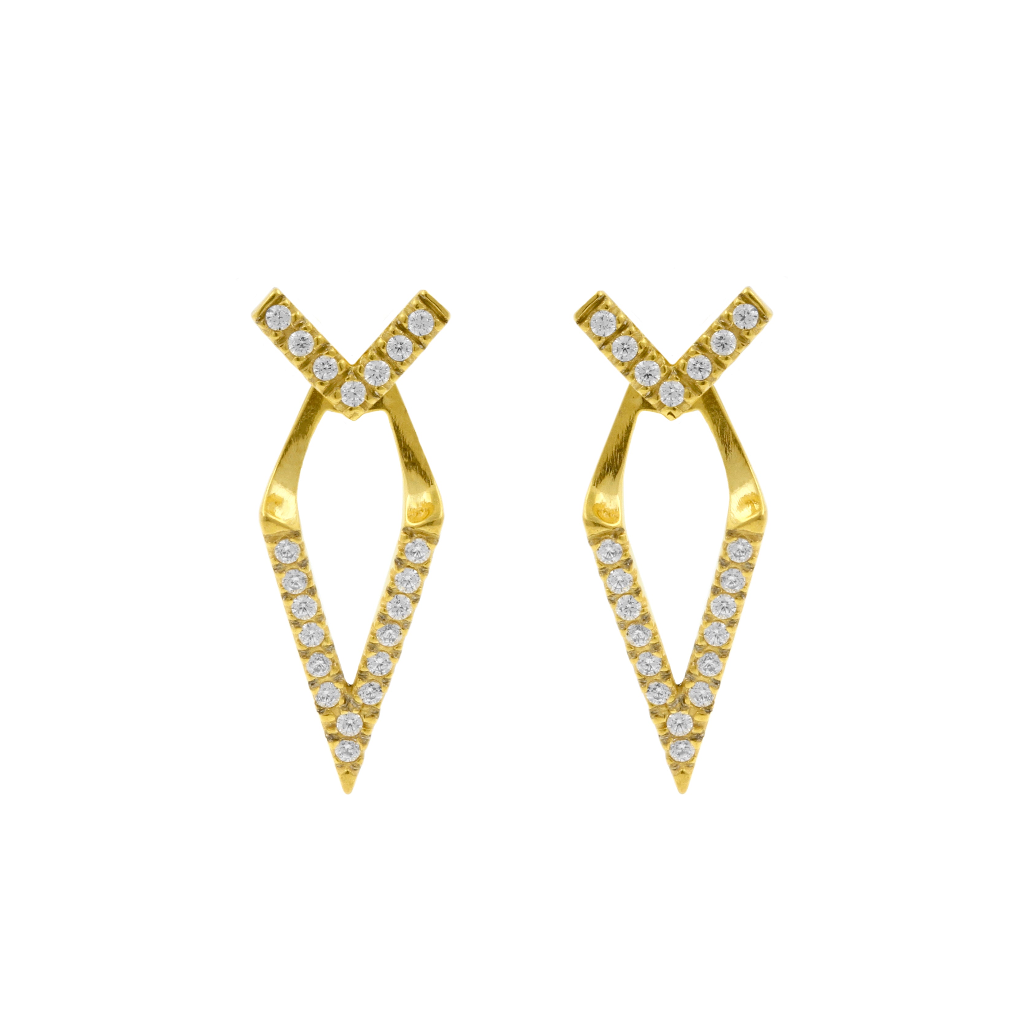Chirurgisch Staal Zirkonia Oorbel Studs V-vormig met Jacket Goud