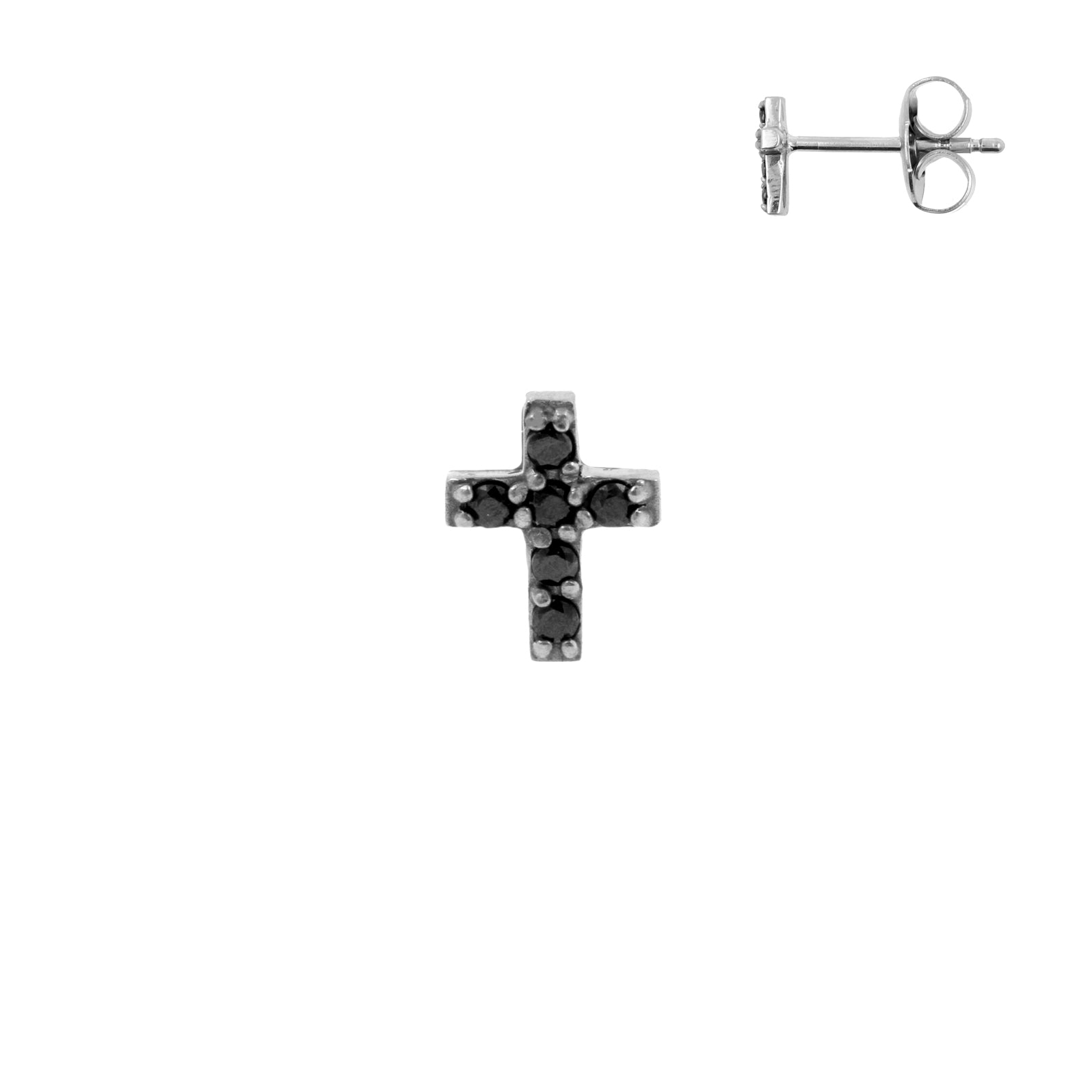 Surgical Steel Ear Studs - Zirconia Cross Black