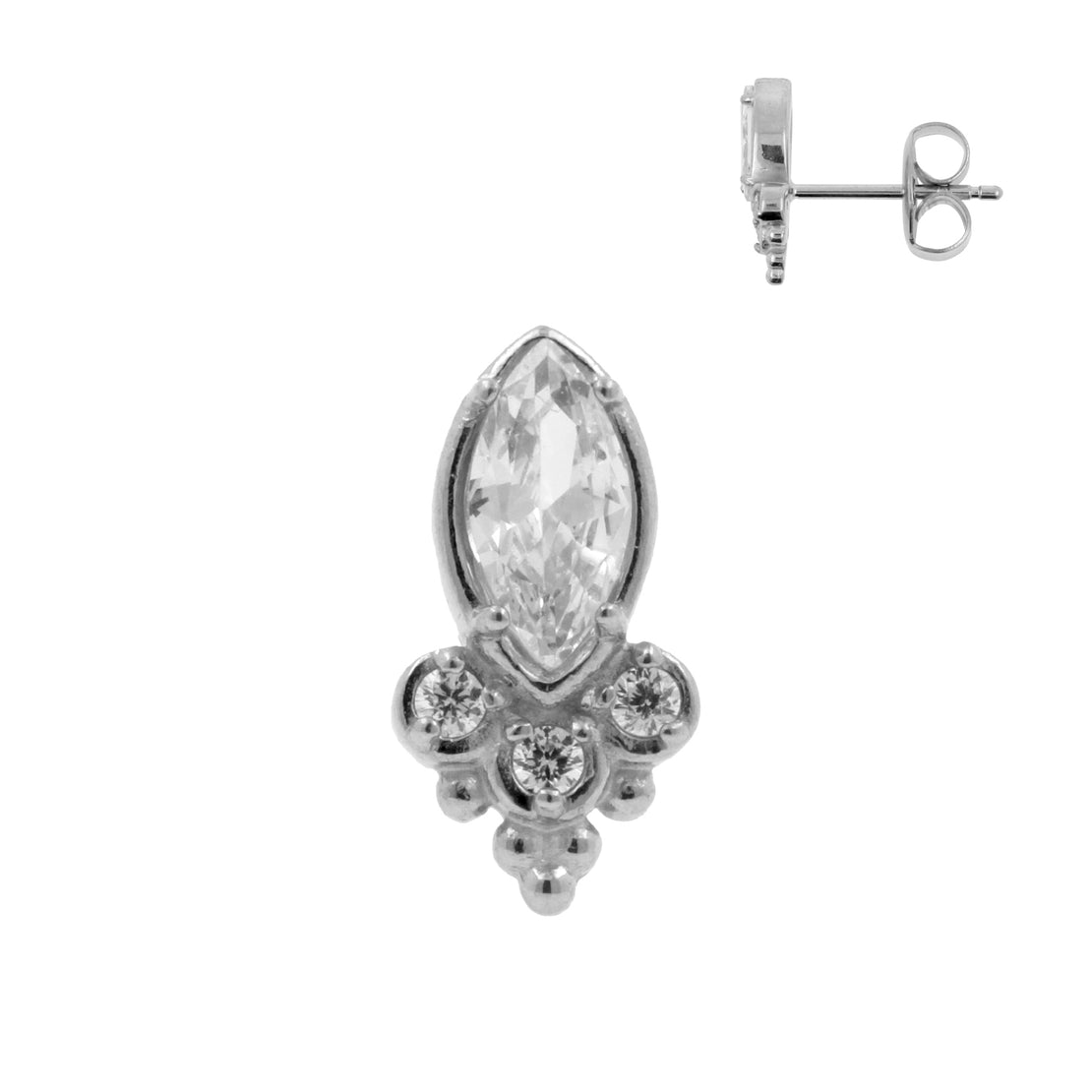 Chirurgisch Stalen Oorstekers Met Marquise Zirkonia En Trinity Dots Zilver