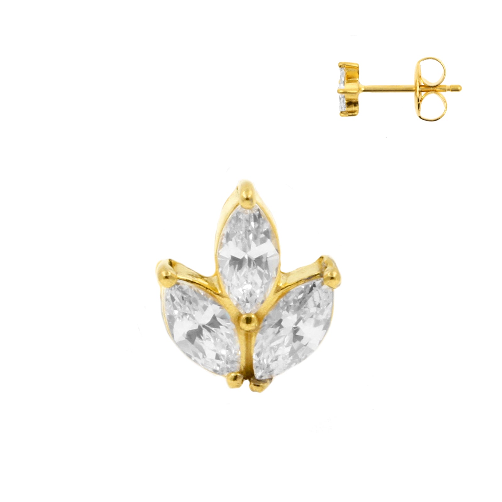 Surgical Steel Marquise Zirconia Cluster Ear Studs Gold