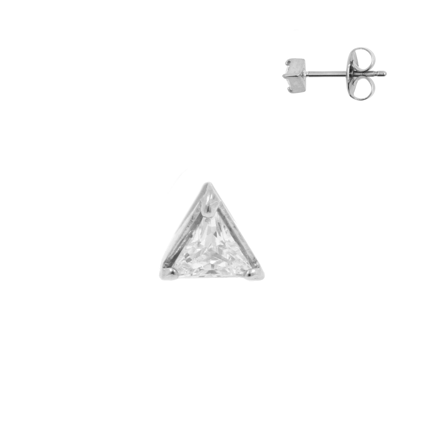 Surgical Steel Zirconia Triangle Ear Studs Silver