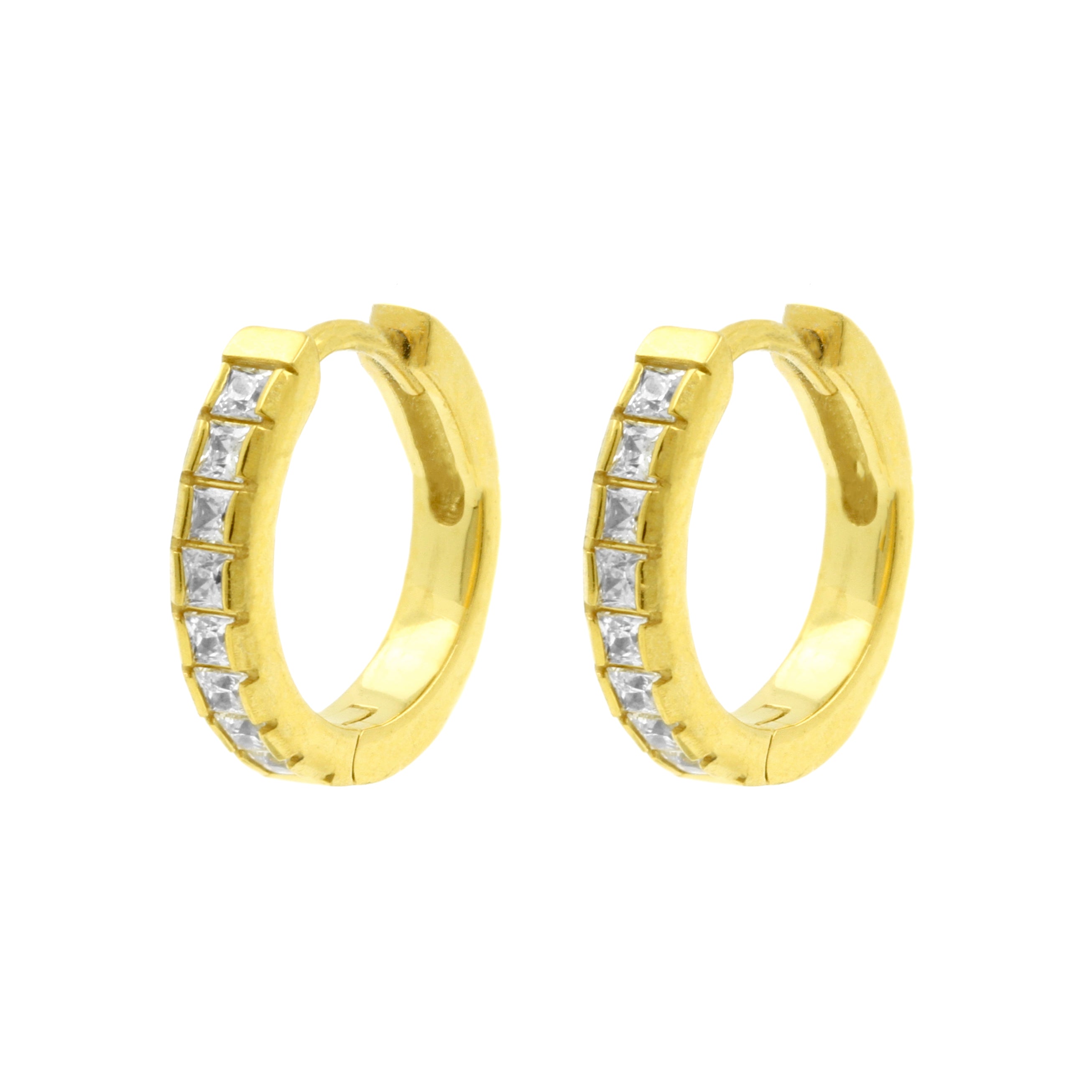 Surgical Steel Click Hoop Earrings - Zirconia Square - Gold
