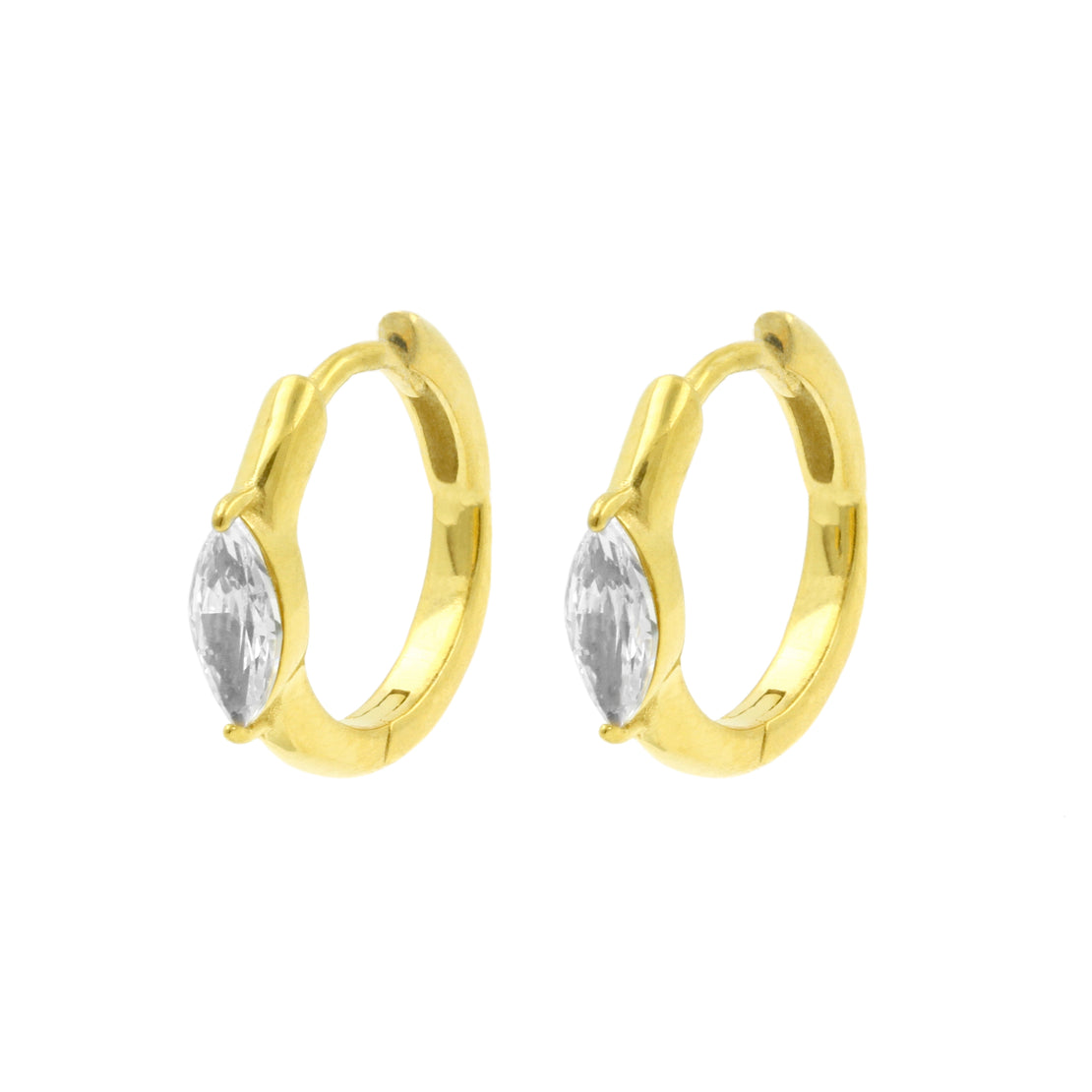 Surgical Steel Click Hoop Earrings - Zirconia Teardrop - Gold