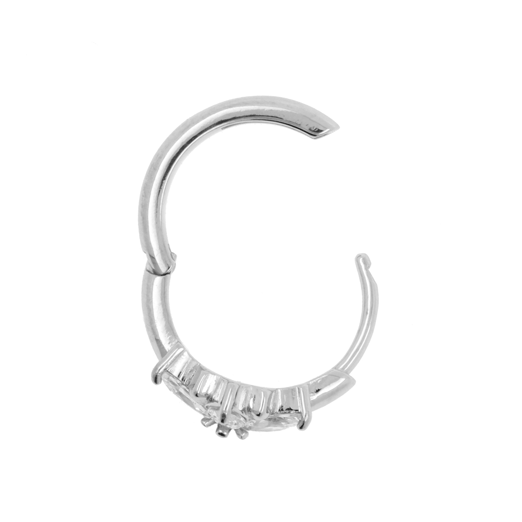 Surgical Steel Click Hoop Earrings With Marquise Zirconia Silver