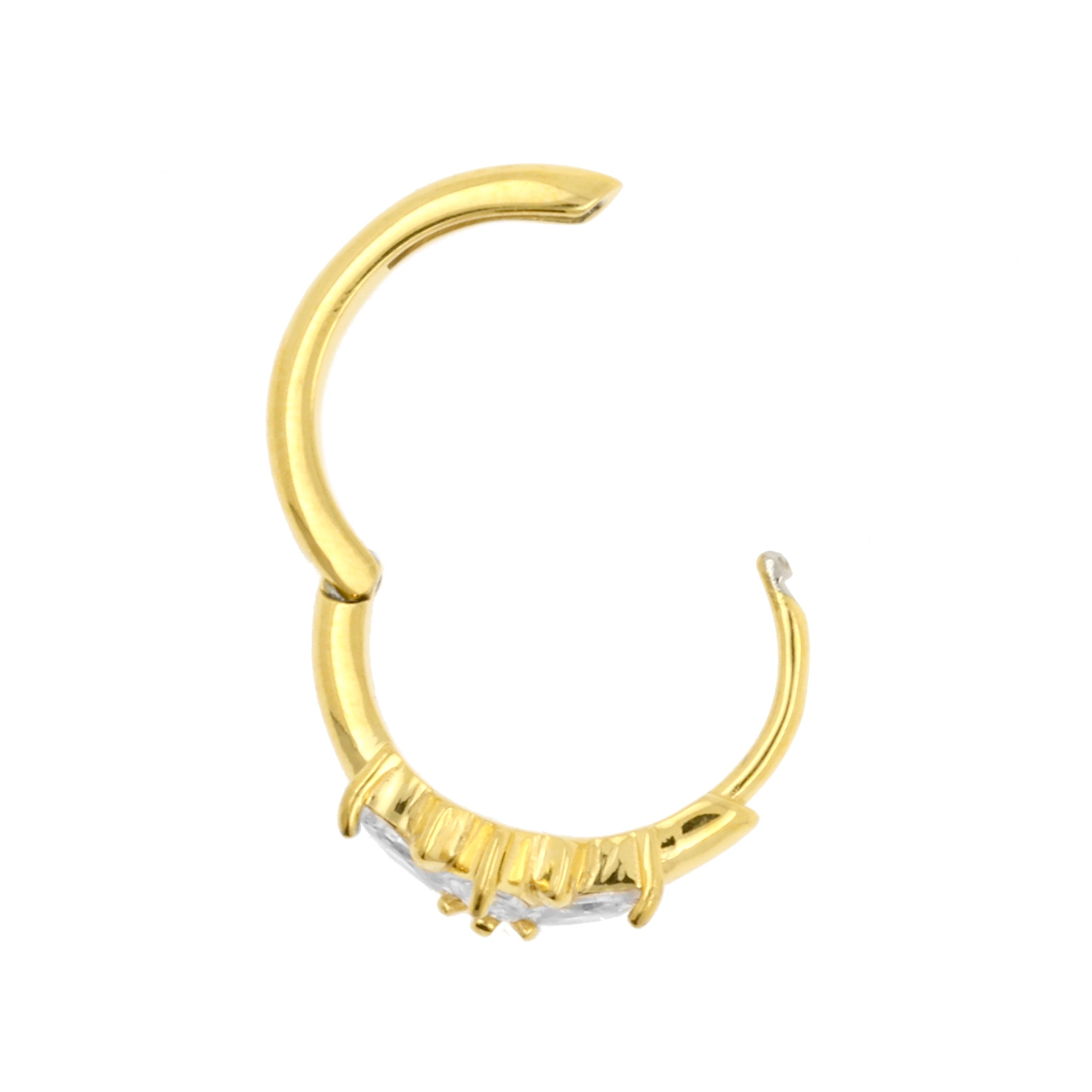 Surgical Steel Click Hoop Earrings With Marquise Zirconia Gold