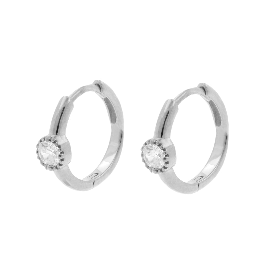 Surgical Steel Click Hoop Earrings - Zirconia Vintage - Silver