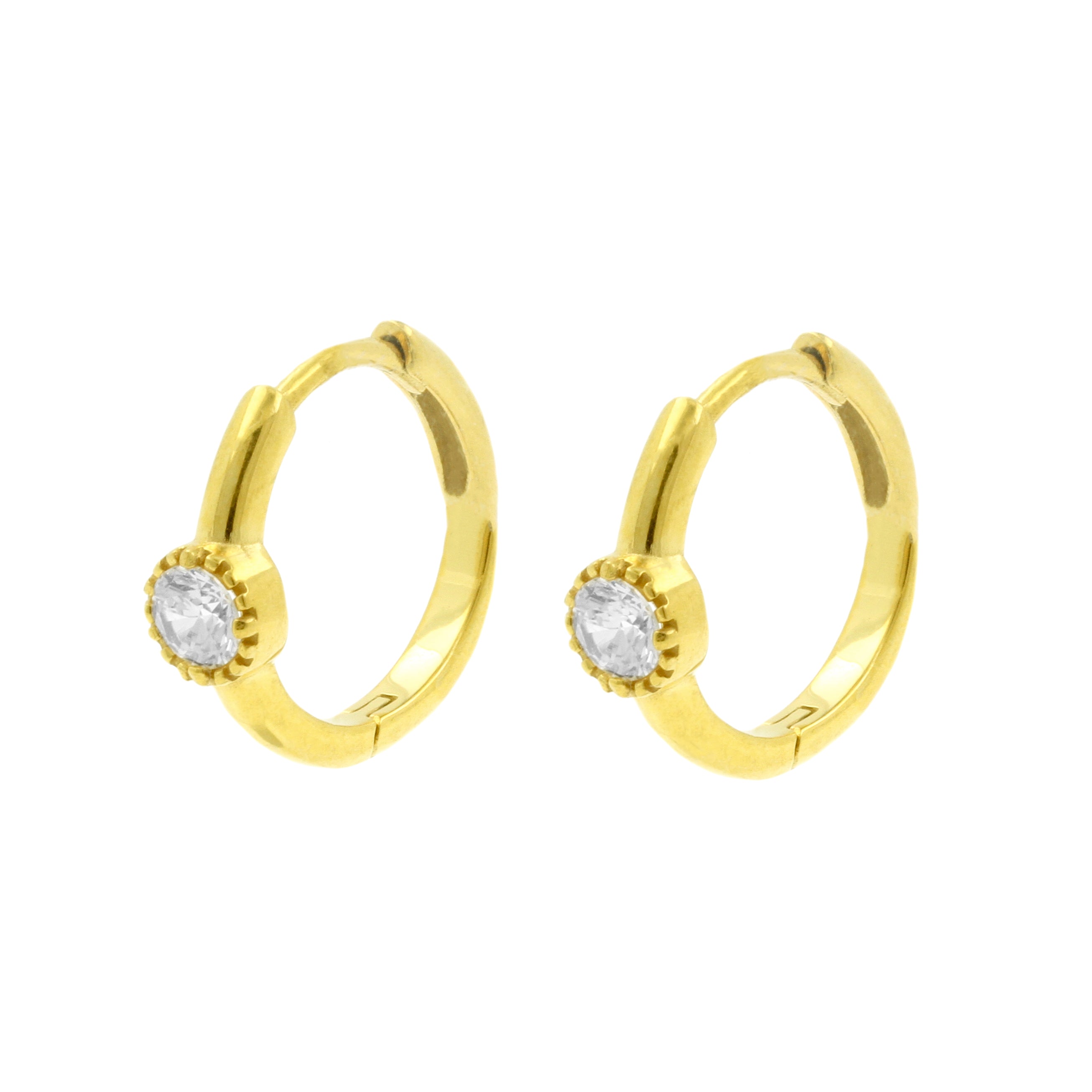 Surgical Steel Click Hoop Earrings - Zirconia Vintage - Gold