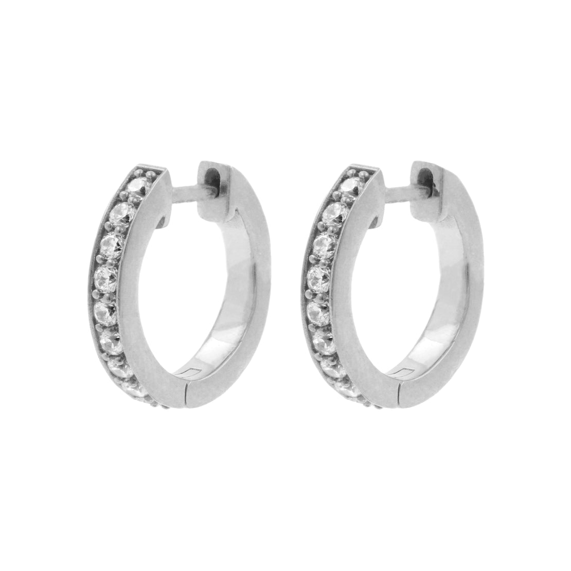 Surgical Steel Click Hoop Earrings - Zirconia - Silver