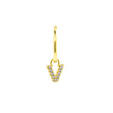 925 Zilver Alfabet Letter Oorbel - V Goud