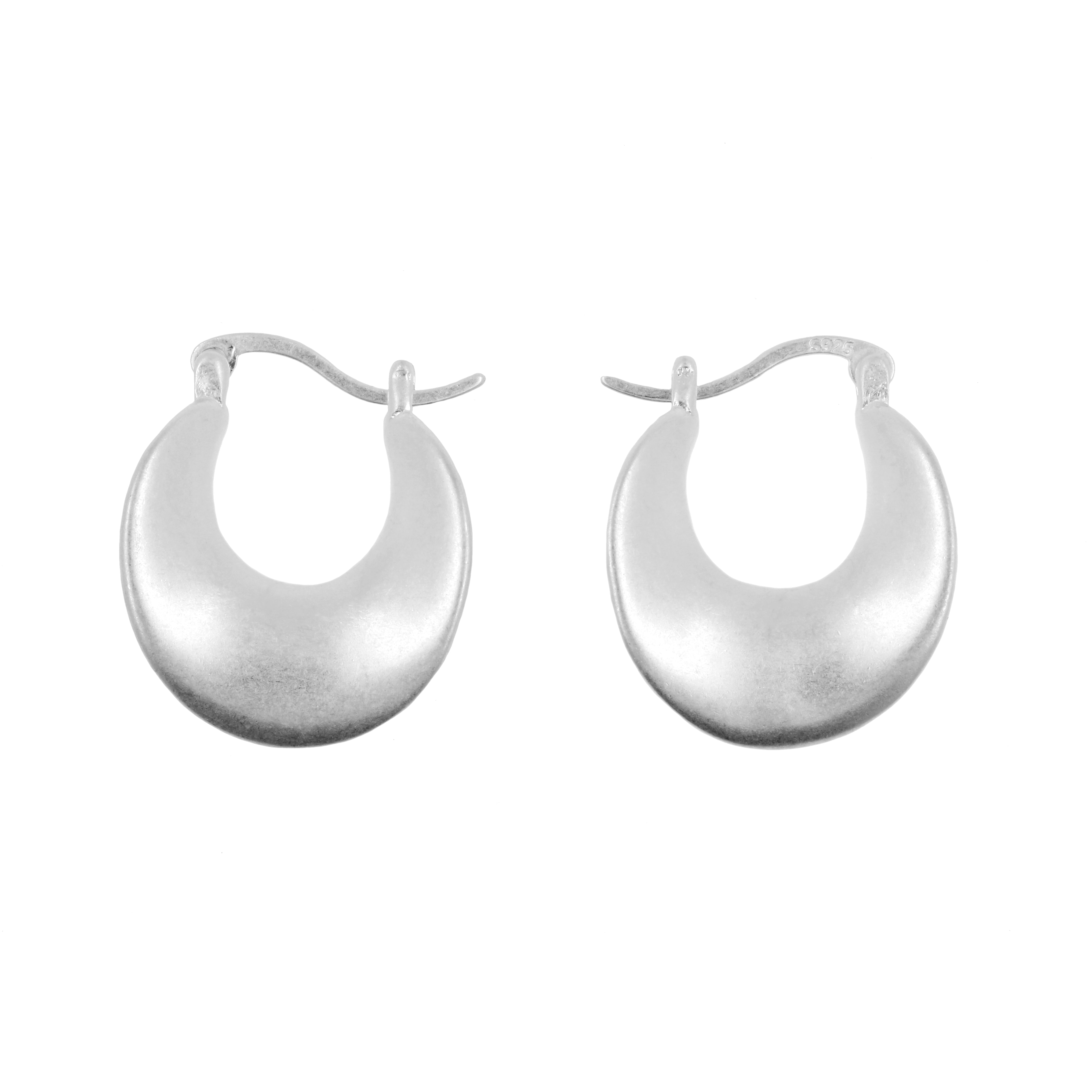 925 Silver Ear Hoops - Matte Crescent Silver