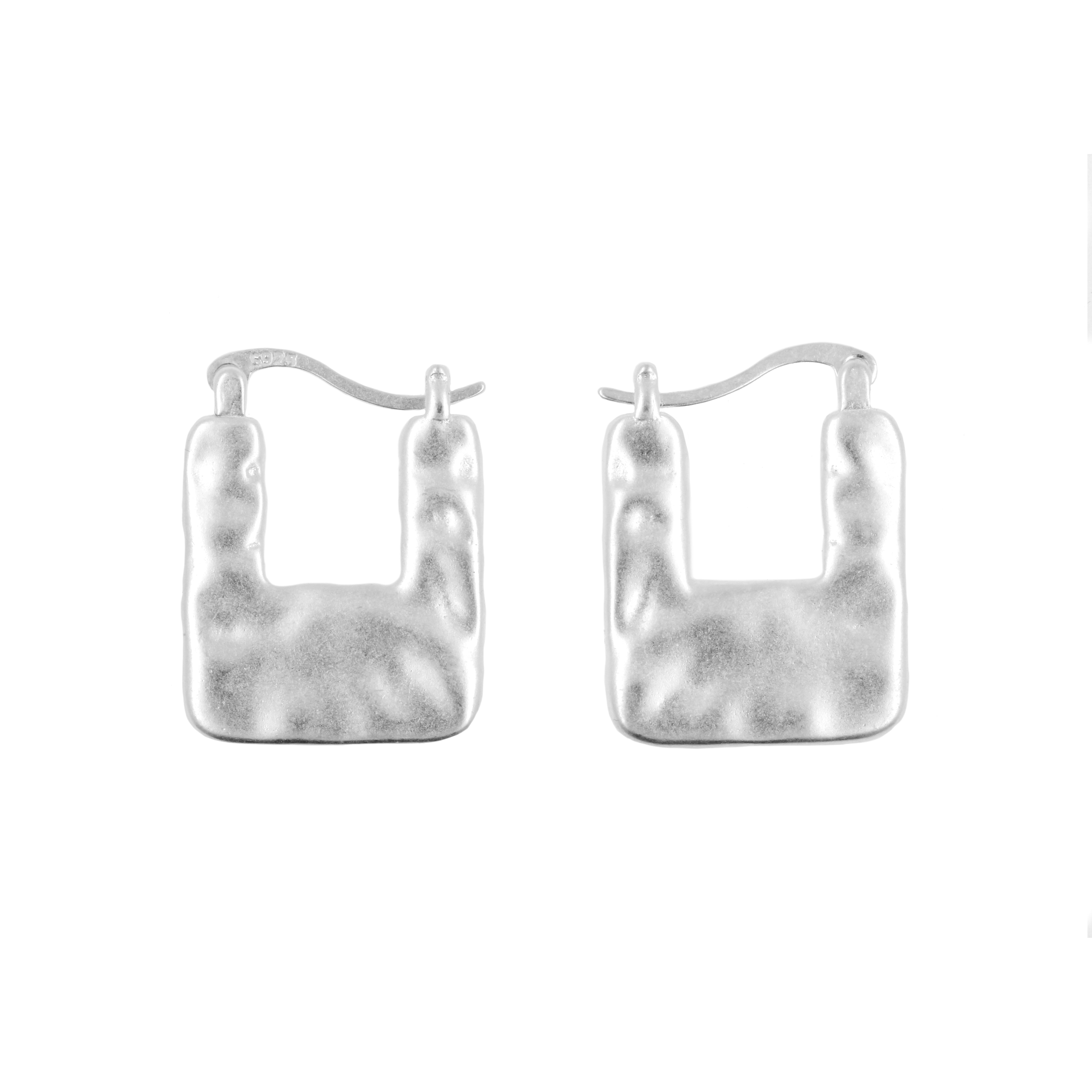 925 Silver Ear Hoops - Martelè Square Silver