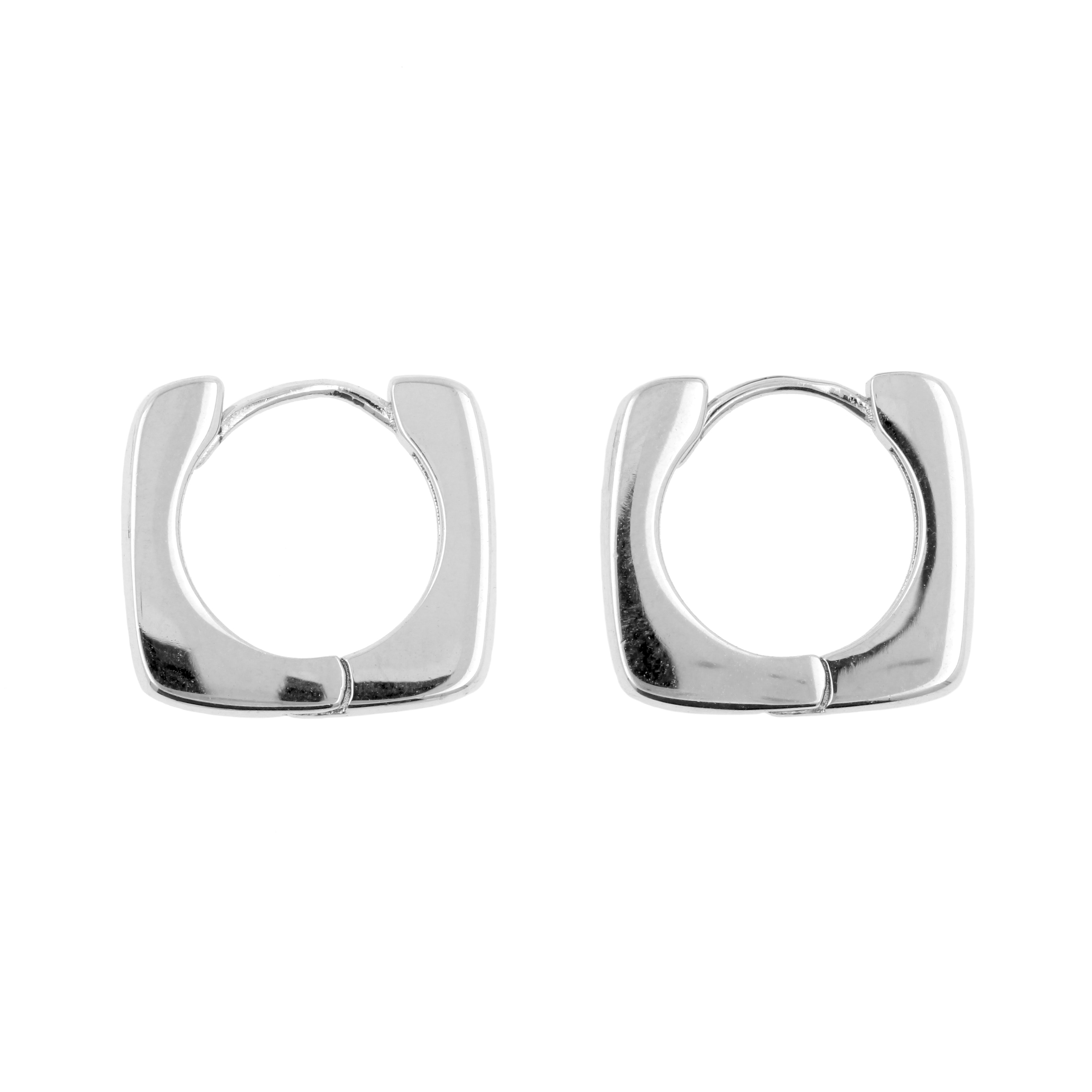 925 Silver Ear Hoops - Retro Square Silver