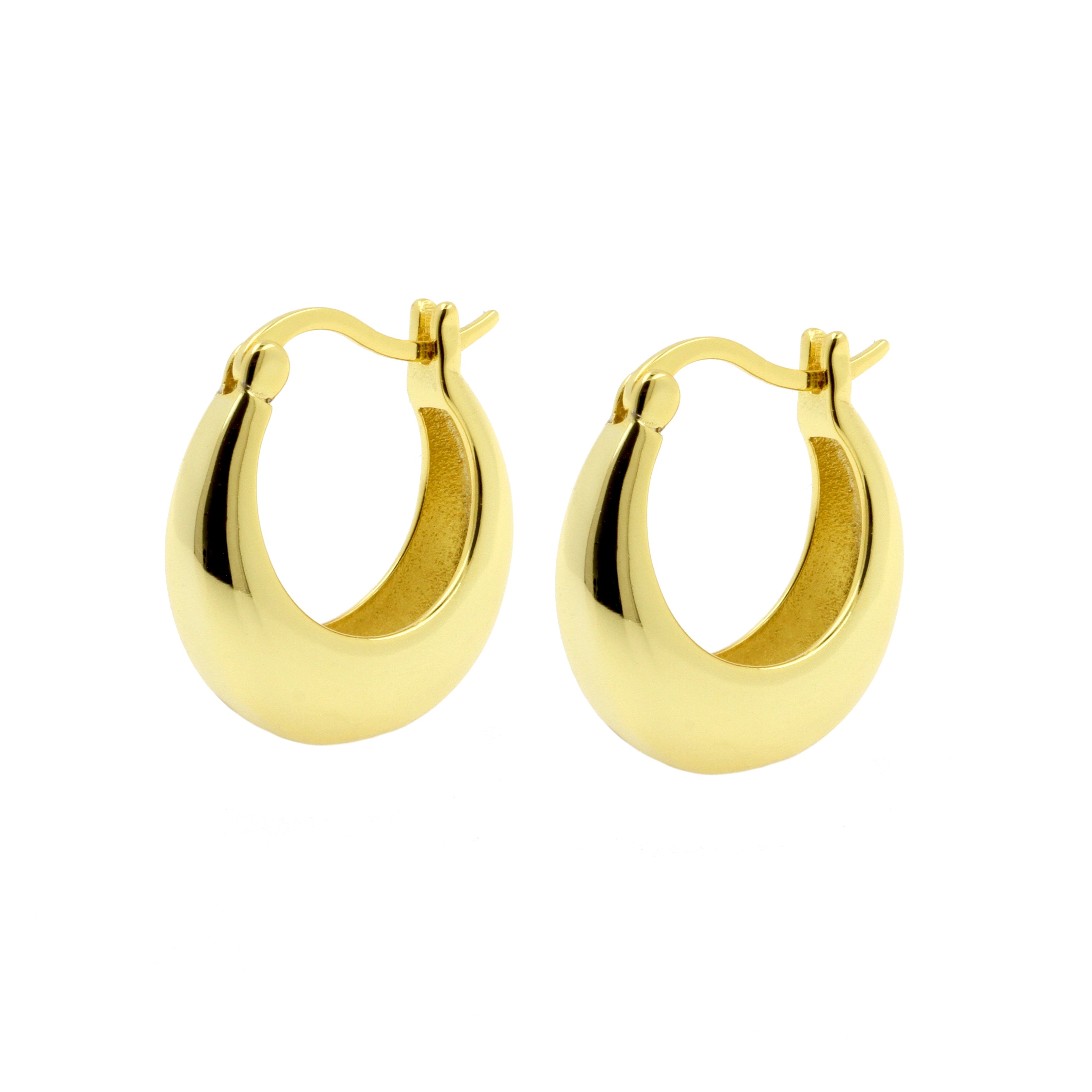 925 Silver Ear Hoops - Smooth Crescent Gold