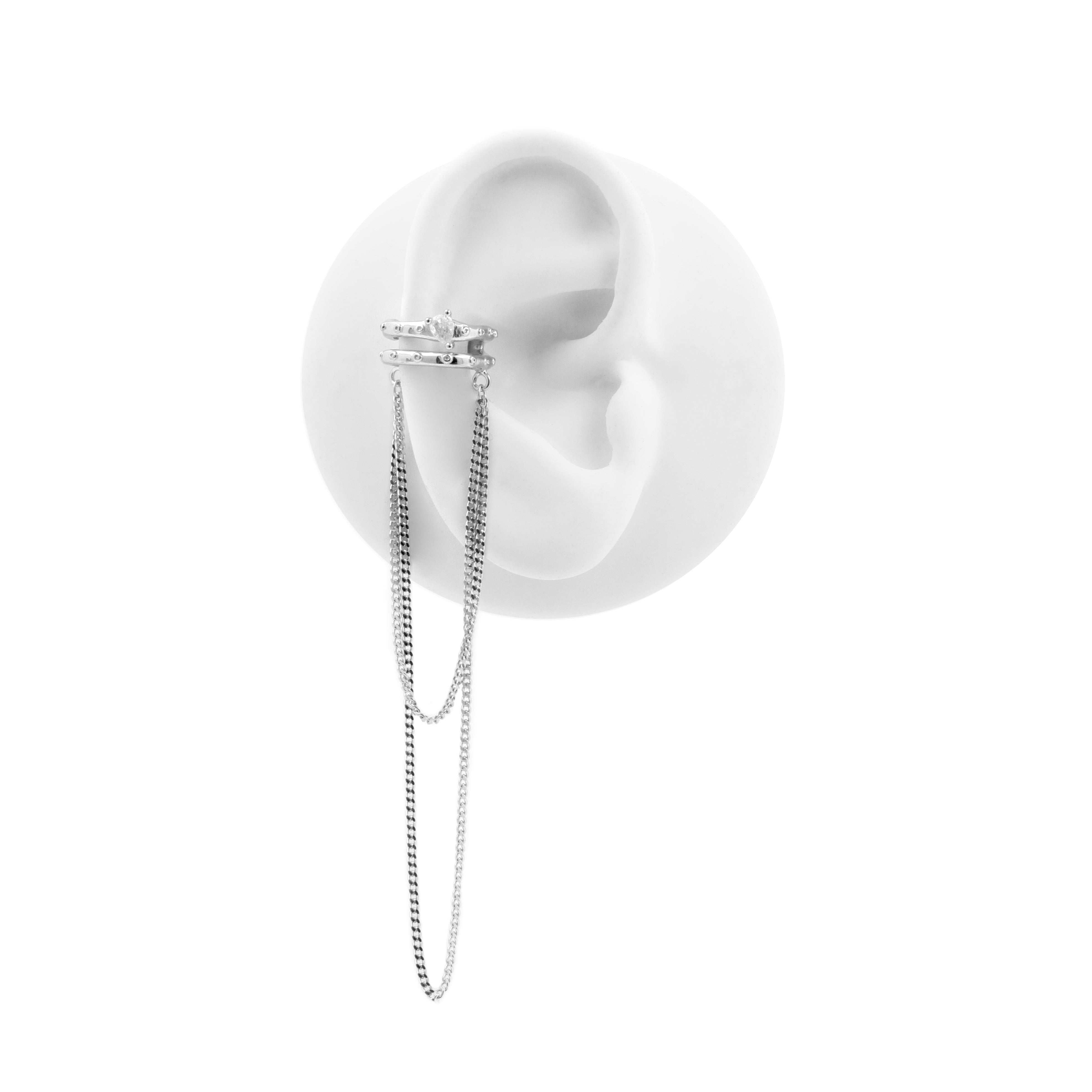 925 Silver Ear Cuff - Loop And Chain Silver