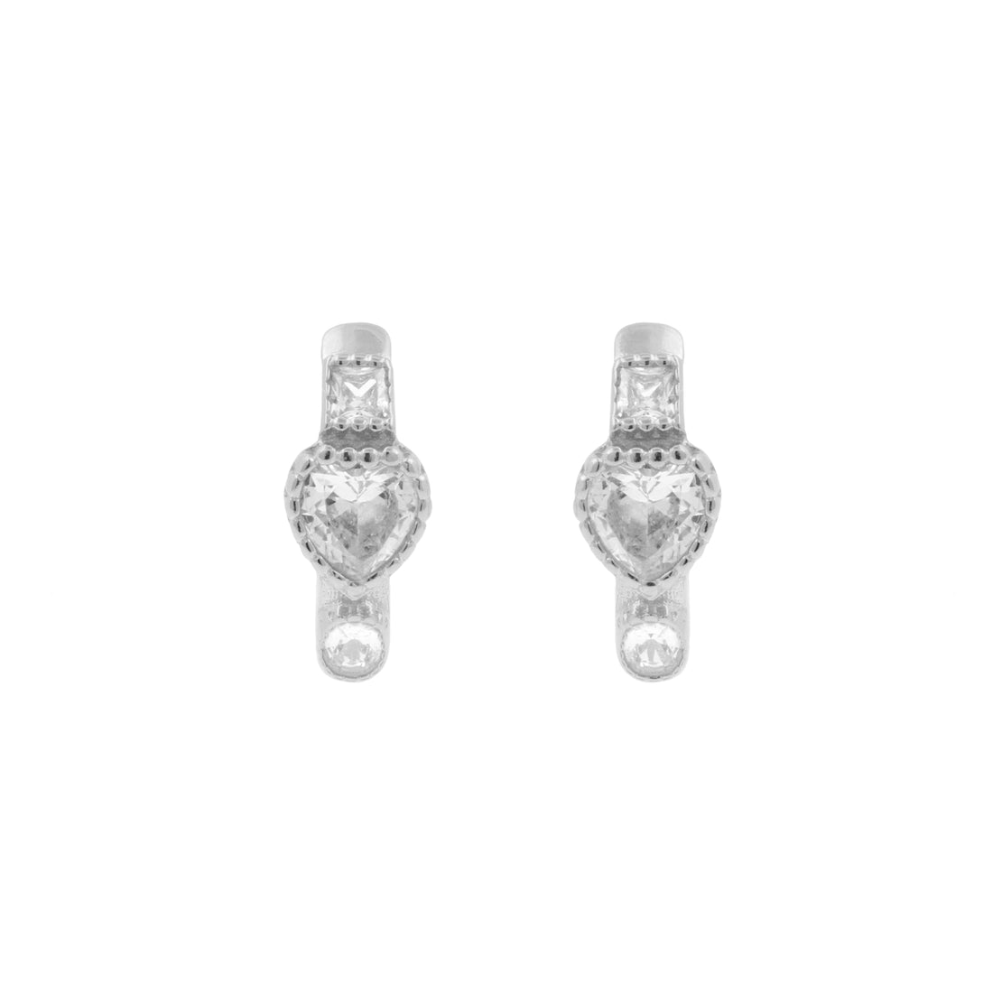 925 Silver 925 Silver Ear Hoops - Zirconia Heart Silver