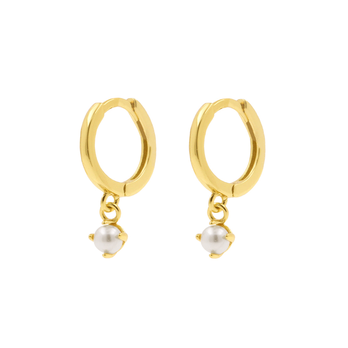 925 Silver 925 Silver Ear Hoops - Pearl Dangle Gold