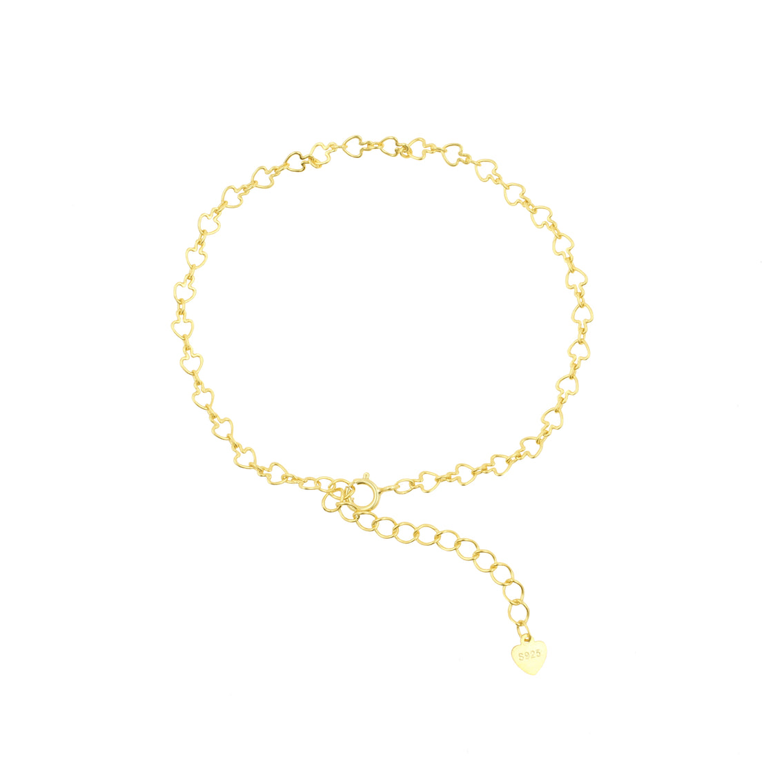 925 Silver Bracelet With Heart Shaped Chain Gold