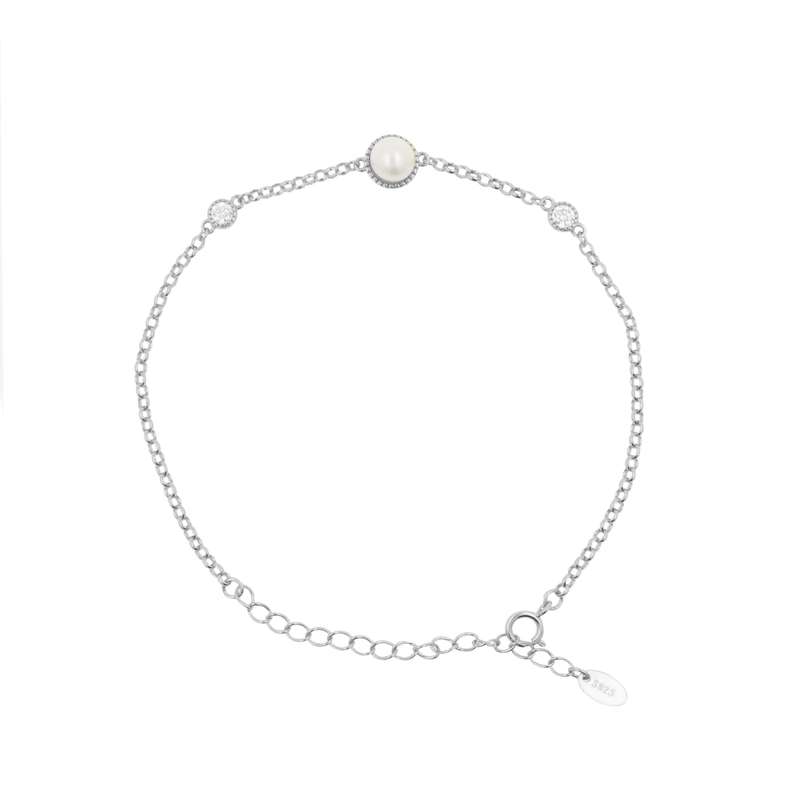 925 Zilver Armband Met Parel En Zirkonia  Zilver