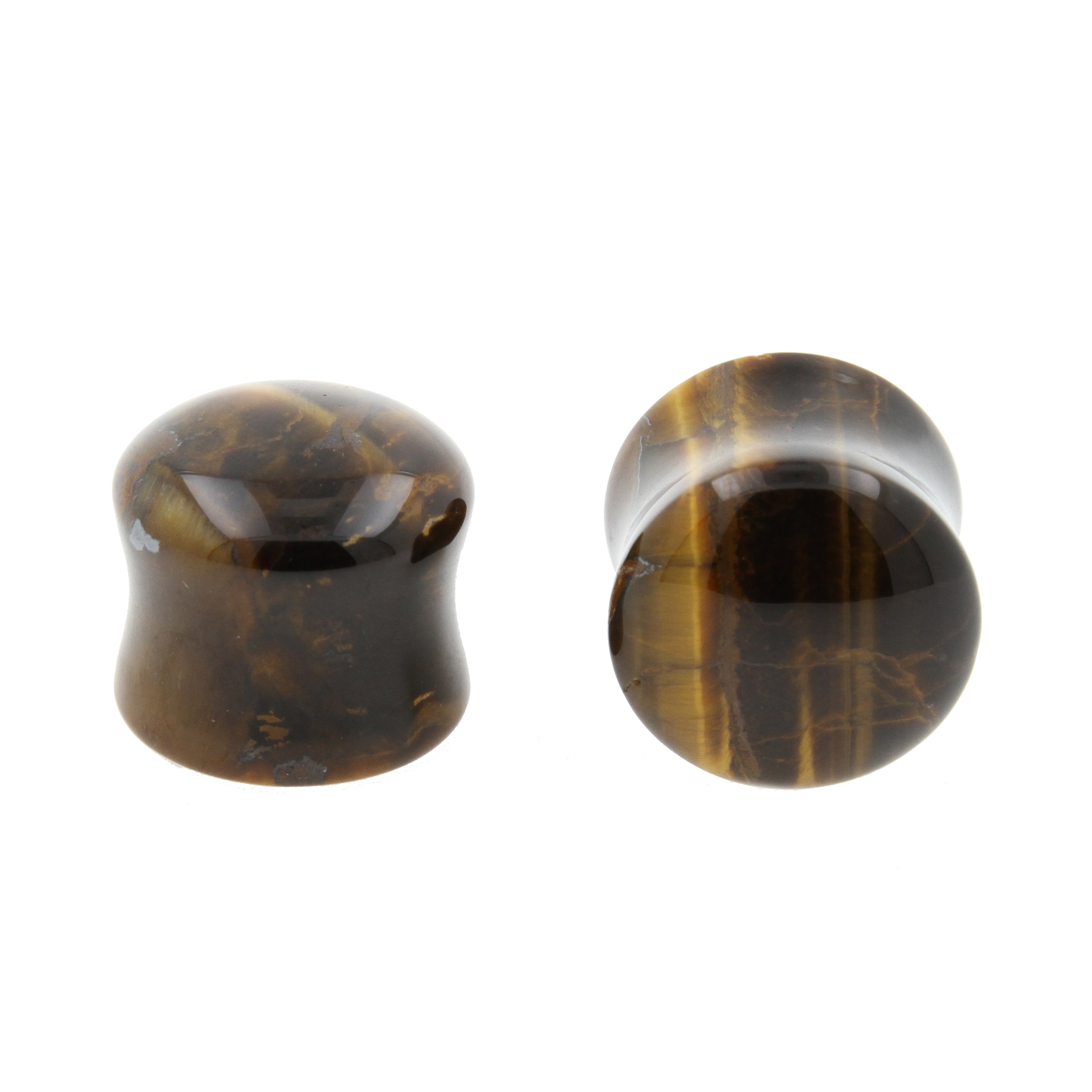 Stone Double Flared Yellow Tiger's Eye Plug Golden Brown