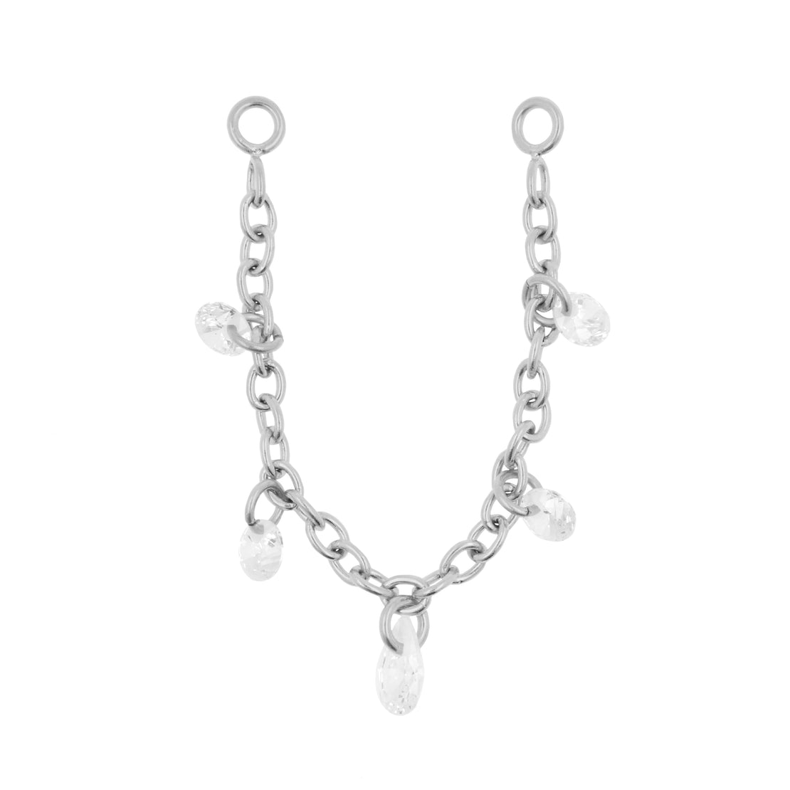Surgical Steel Piercing Chain With Dangling Zirconia Silver