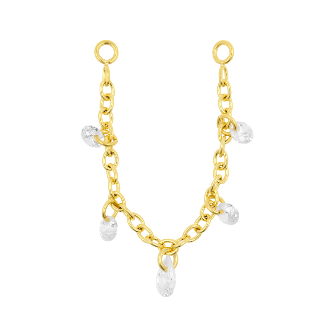 Surgical Steel Piercing Chain With Dangling Zirconia Gold